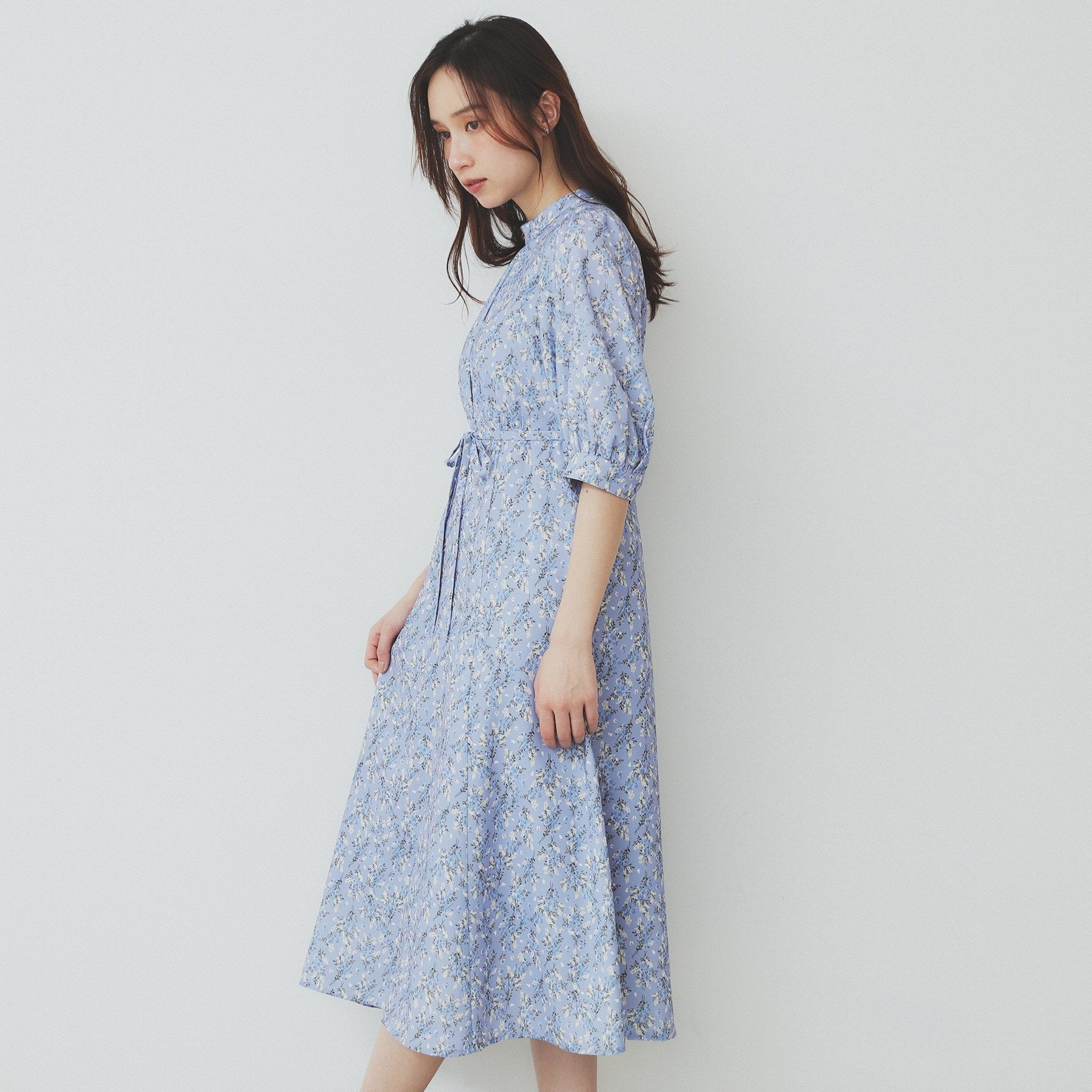 インデックス index 小花柄スタンドネックワンピース【洗濯機可・イージーアイロン】 （ラベンダー(180)） ラベンダー(180)