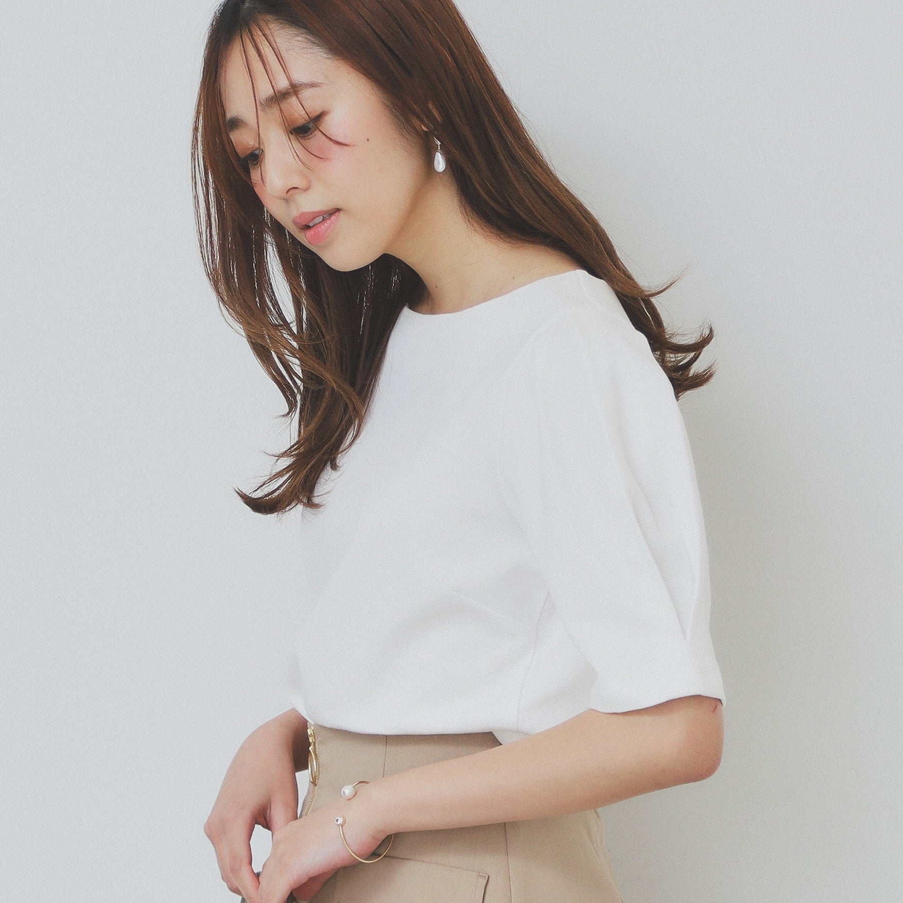 インデックス index コットンスムースタックスリーブトップス【洗濯機可・UVケア・接触冷感】 （オフホワイト(003)） オフホワイト(003)