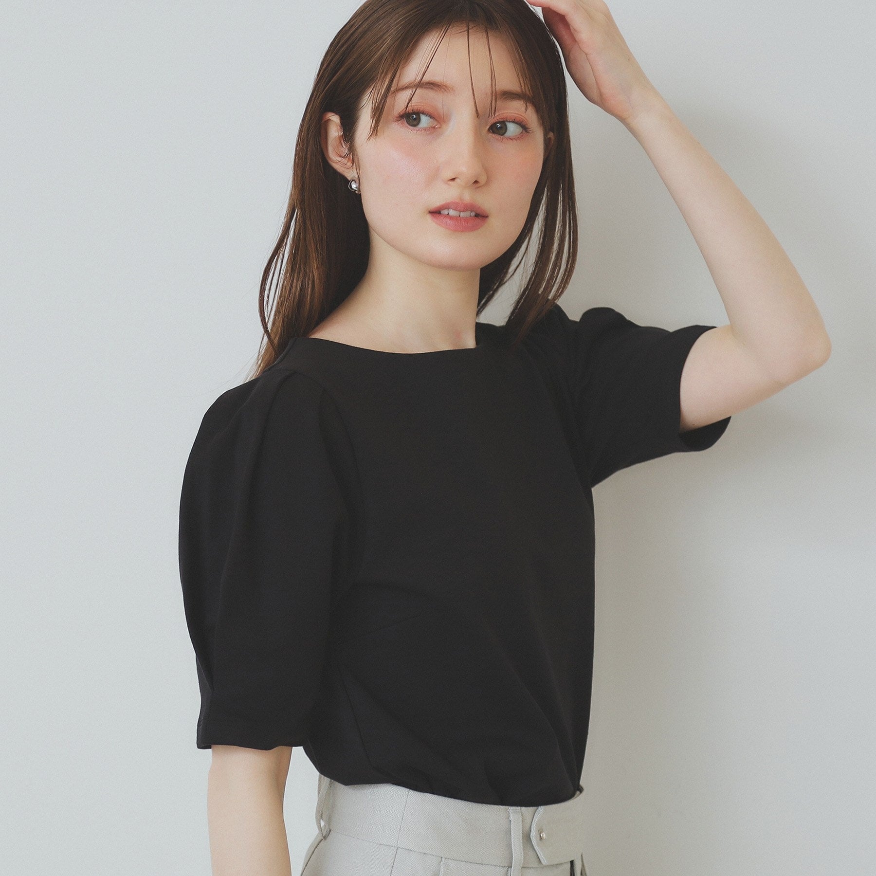 インデックス index コットンスムースタックスリーブトップス【洗濯機可・UVケア・接触冷感】 （ブラック(819)） ブラック(819)