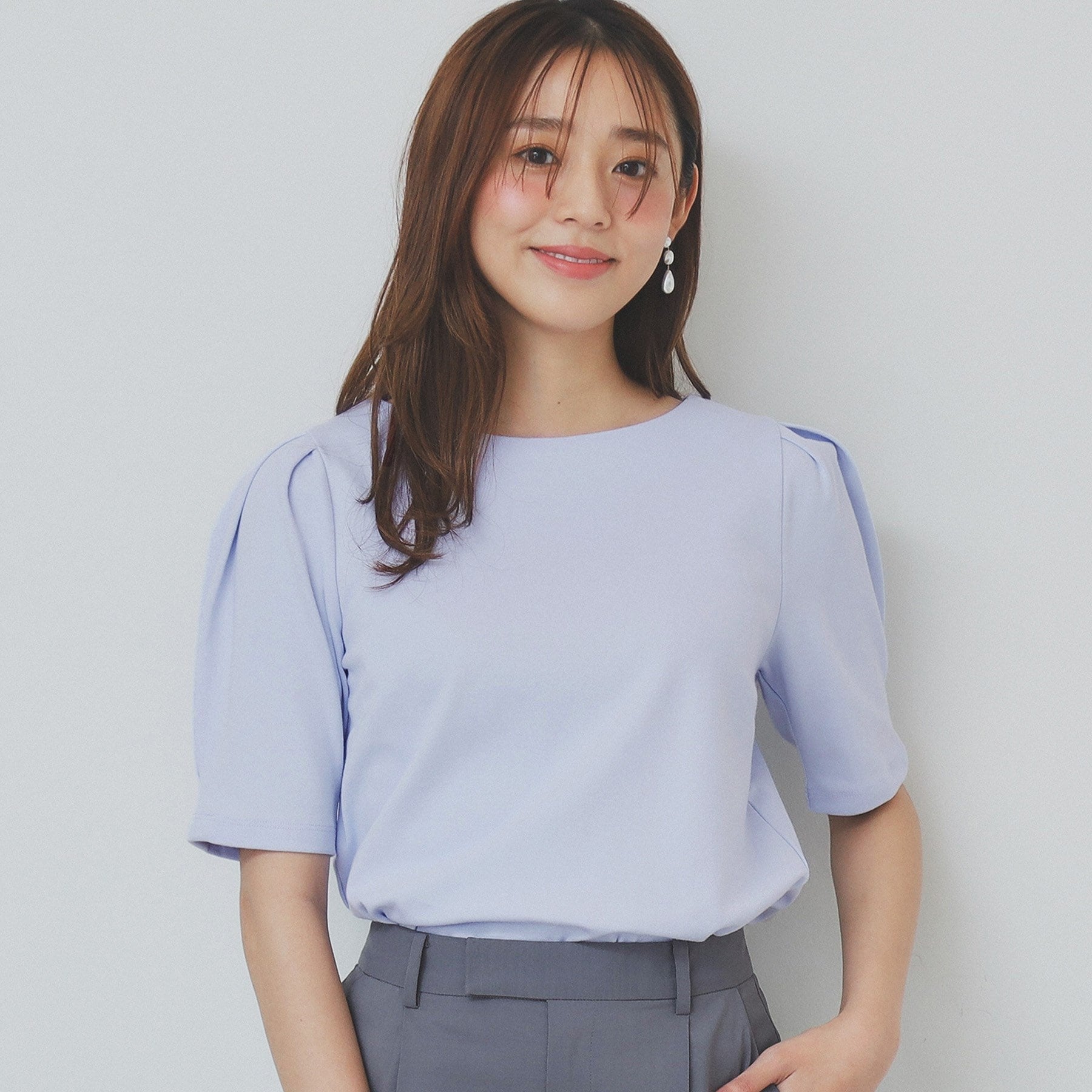 インデックス index コットンスムースタックスリーブトップス【洗濯機可・UVケア・接触冷感】 （サックスブルー(090)） サックスブルー(090)