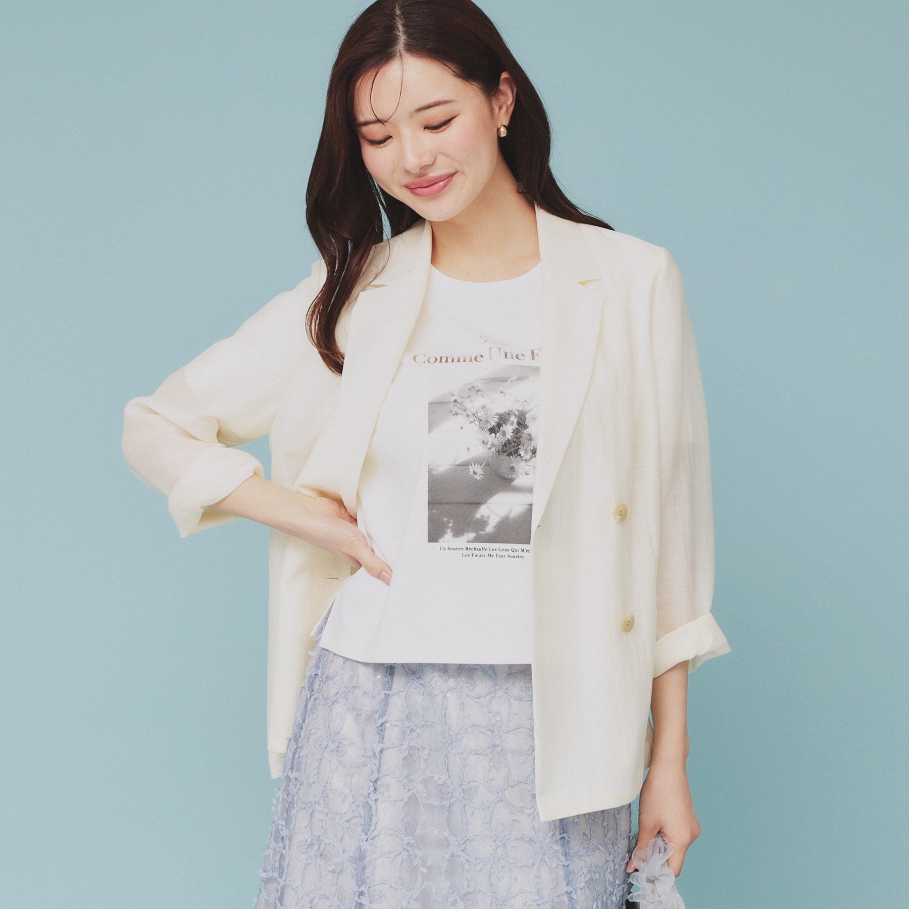 インデックス index 転写箔プリントショート丈Tシャツ【洗濯機可・接触冷感・UVケア】 （ブラック(019)） ブラック(019)