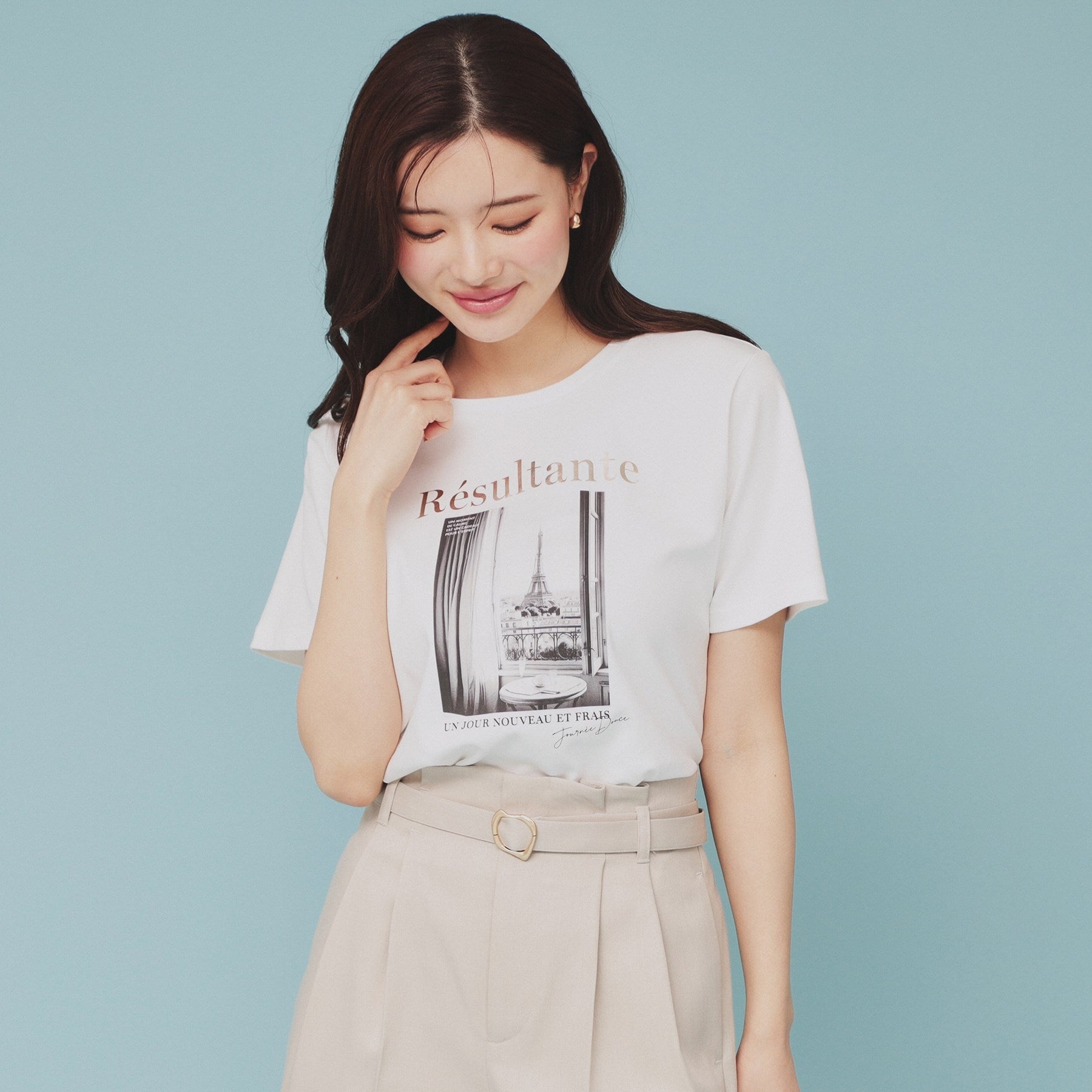インデックス index 転写箔プリントショート丈Tシャツ【洗濯機可・接触冷感・UVケア】 （ブラック(019)） ブラック(019)
