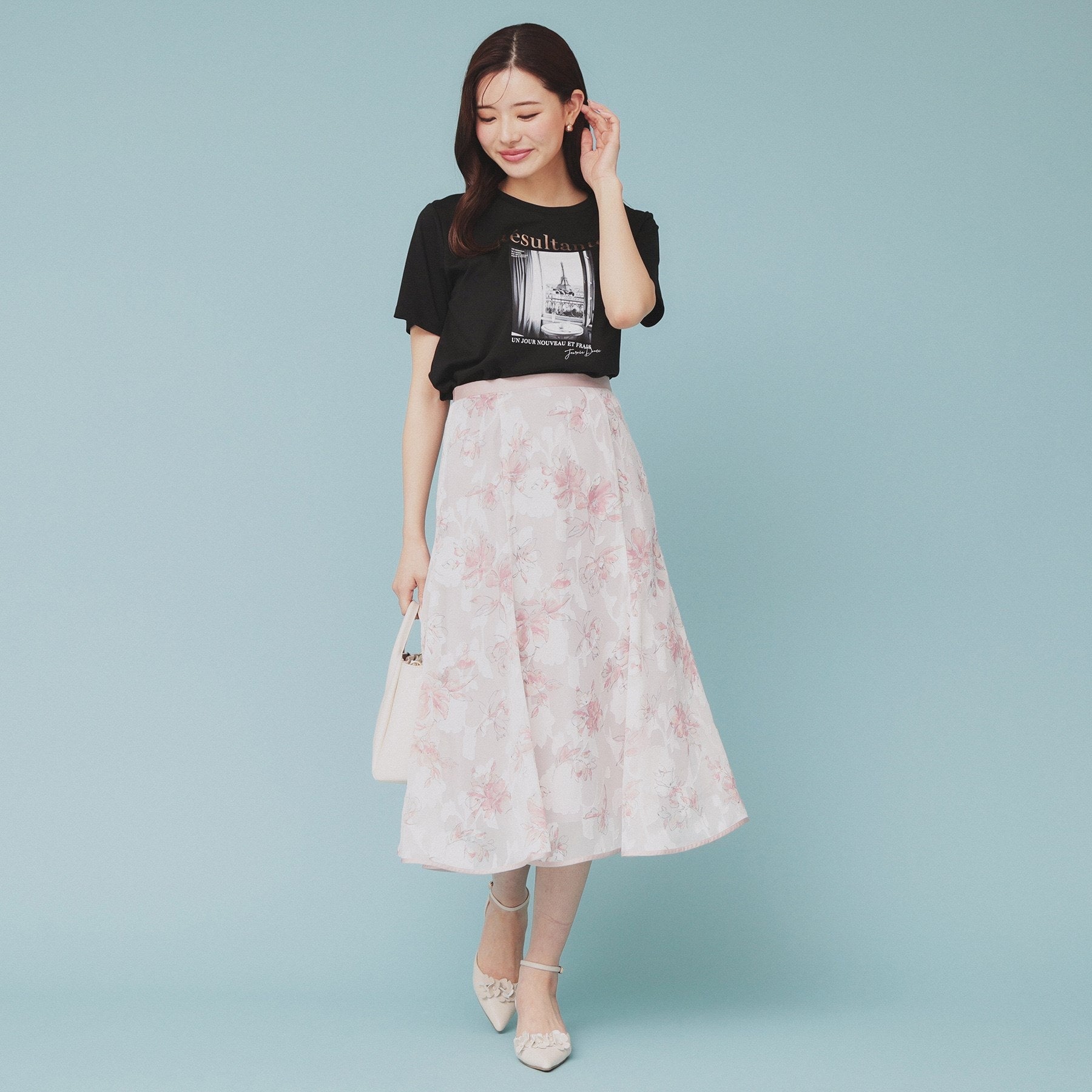 インデックス index 転写箔プリントショート丈Tシャツ【洗濯機可・接触冷感・UVケア】 （ブラック(019)） ブラック(019)
