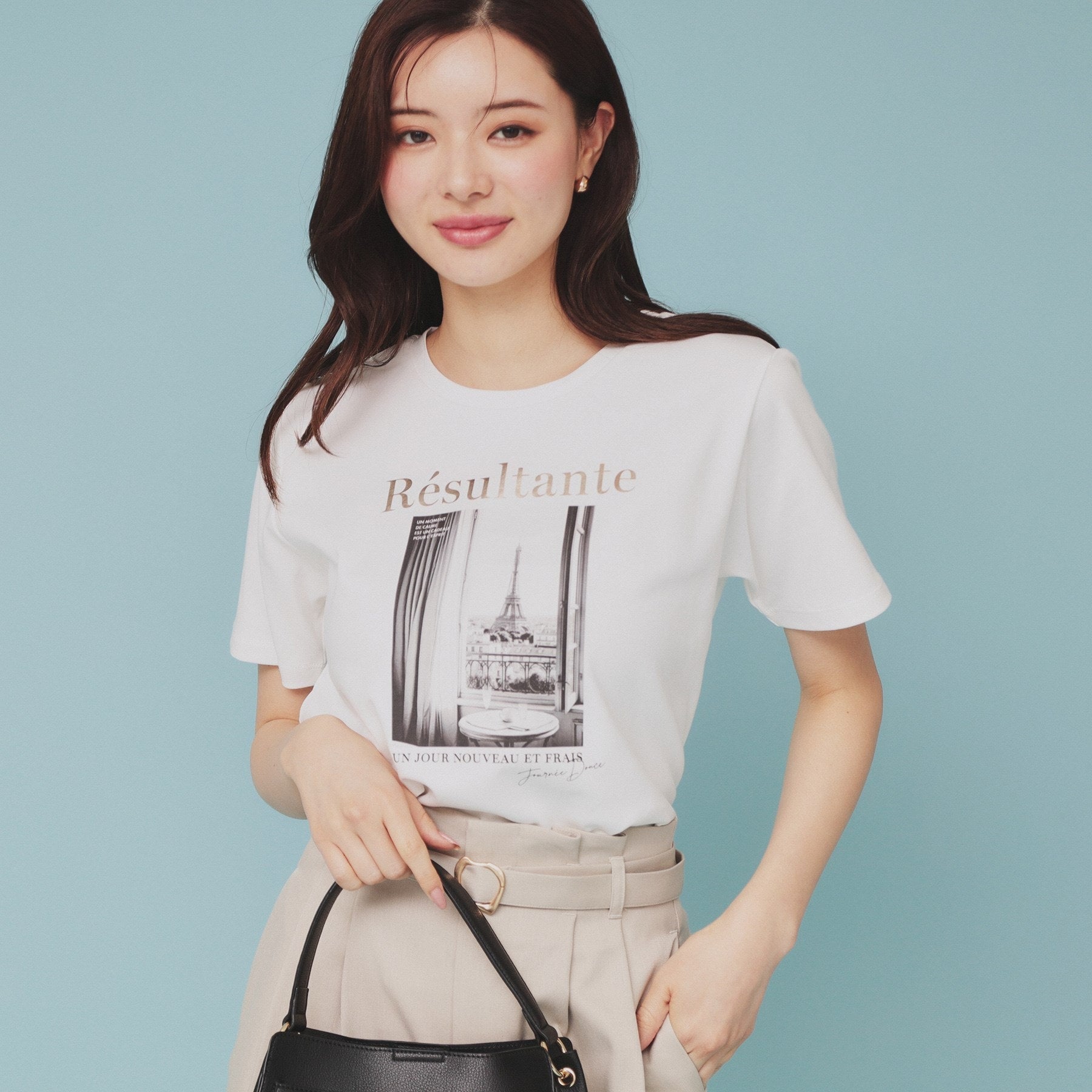 インデックス index 転写箔プリントショート丈Tシャツ【洗濯機可・接触冷感・UVケア】 （ブラック(019)） ブラック(019)