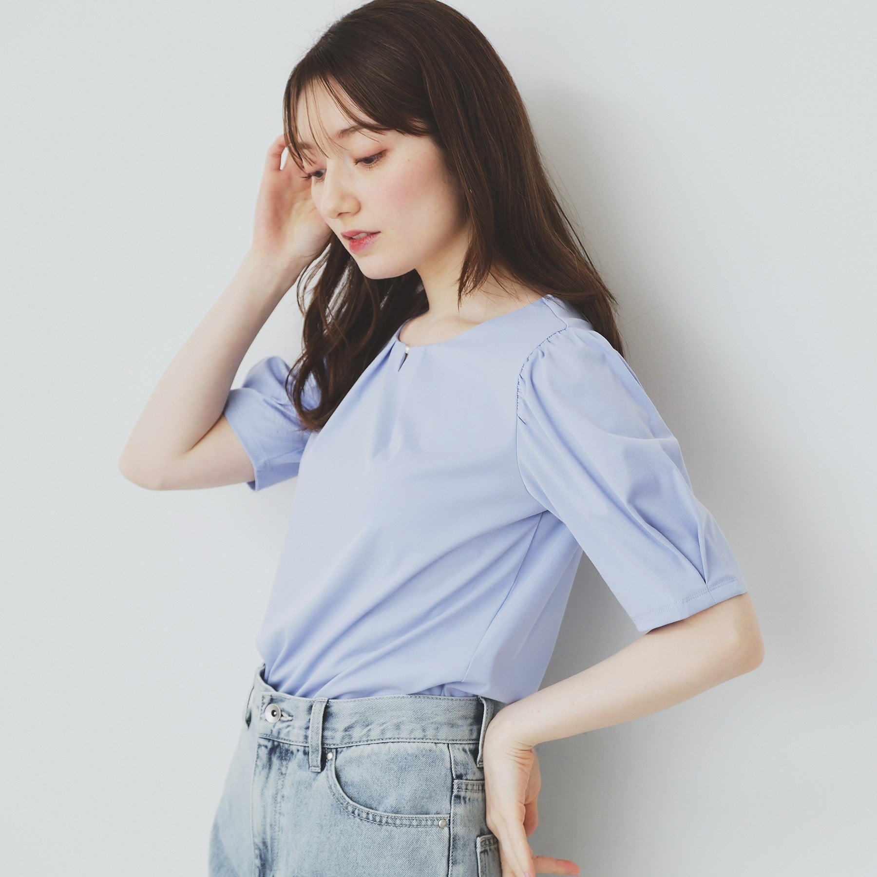 インデックス index フロントパール調タックパフトップス【UV/接触冷感/洗濯機洗い可】 （ライトイエロー(030)） ライトイエロー(030)