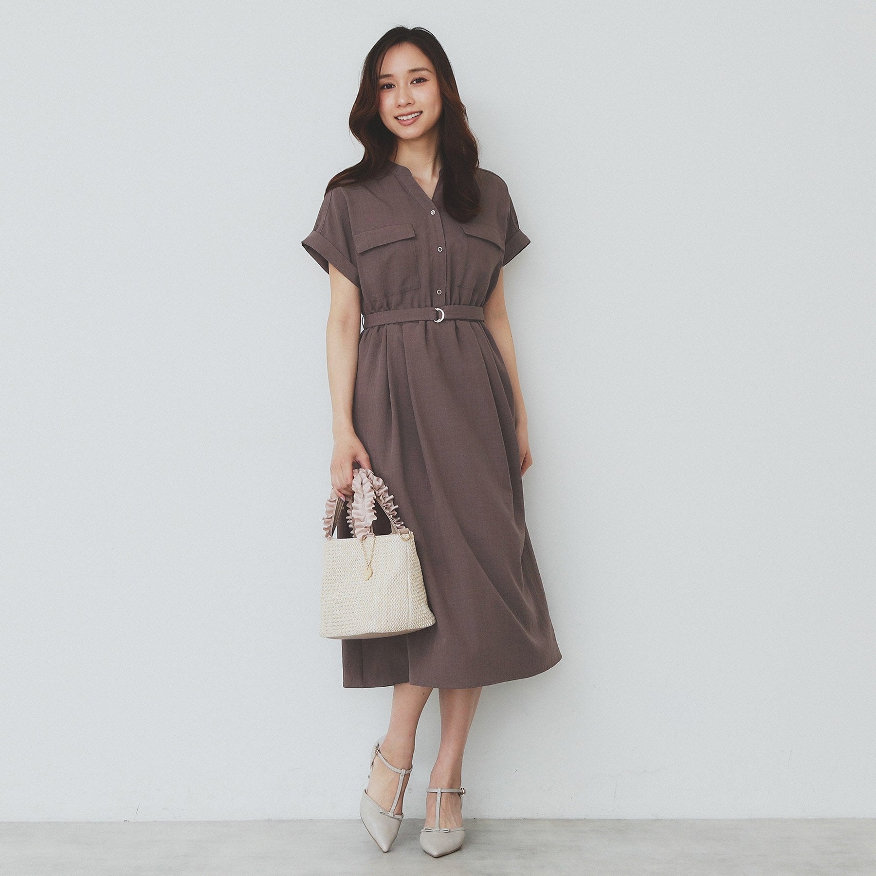 インデックス index 《6color/XS-LLsize》ダブルポケットスキッパーシャツワンピース【洗濯機洗い可/抗ピル/吸水速乾/防シワ】 （グレージュ(850)） グレージュ(850)
