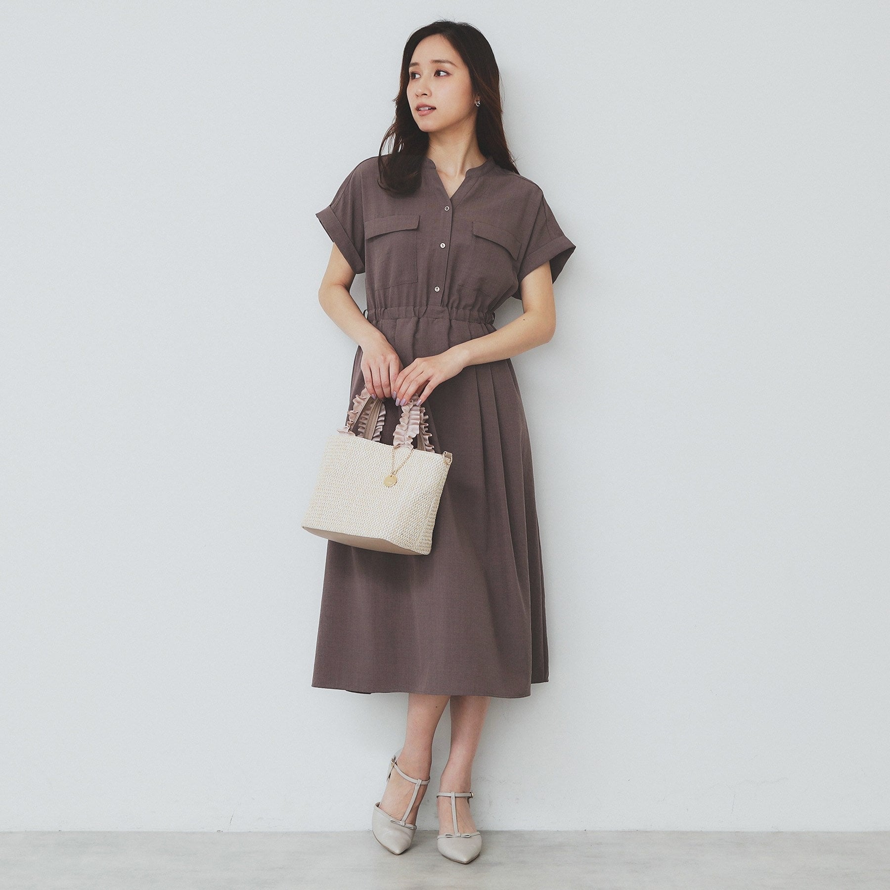 インデックス index 《6color/XS-LLsize》ダブルポケットスキッパーシャツワンピース【洗濯機洗い可/抗ピル/吸水速乾/防シワ】 （グレージュ(850)） グレージュ(850)