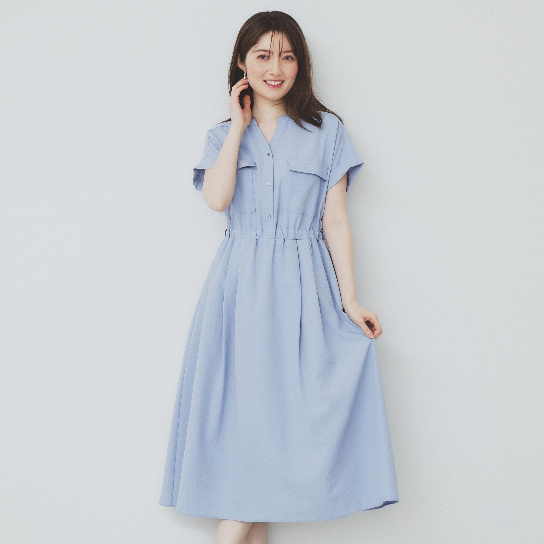 インデックス index 《6color/XS-LLsize》ダブルポケットスキッパーシャツワンピース【洗濯機洗い可/抗ピル/吸水速乾/防シワ】 （グレージュ(850)） グレージュ(850)