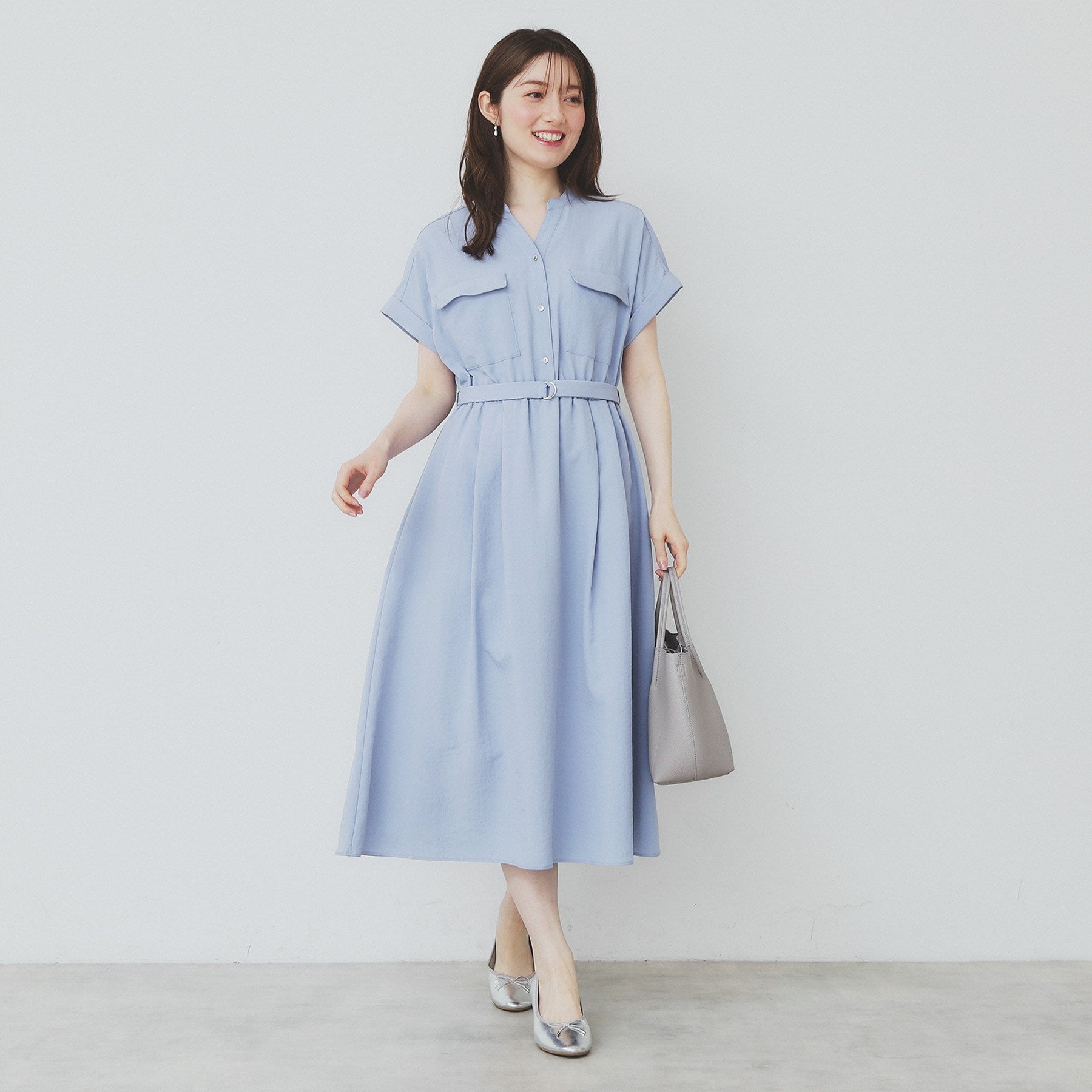 インデックス index 《6color/XS-LLsize》ダブルポケットスキッパーシャツワンピース【洗濯機洗い可/抗ピル/吸水速乾/防シワ】 （グレージュ(850)） グレージュ(850)