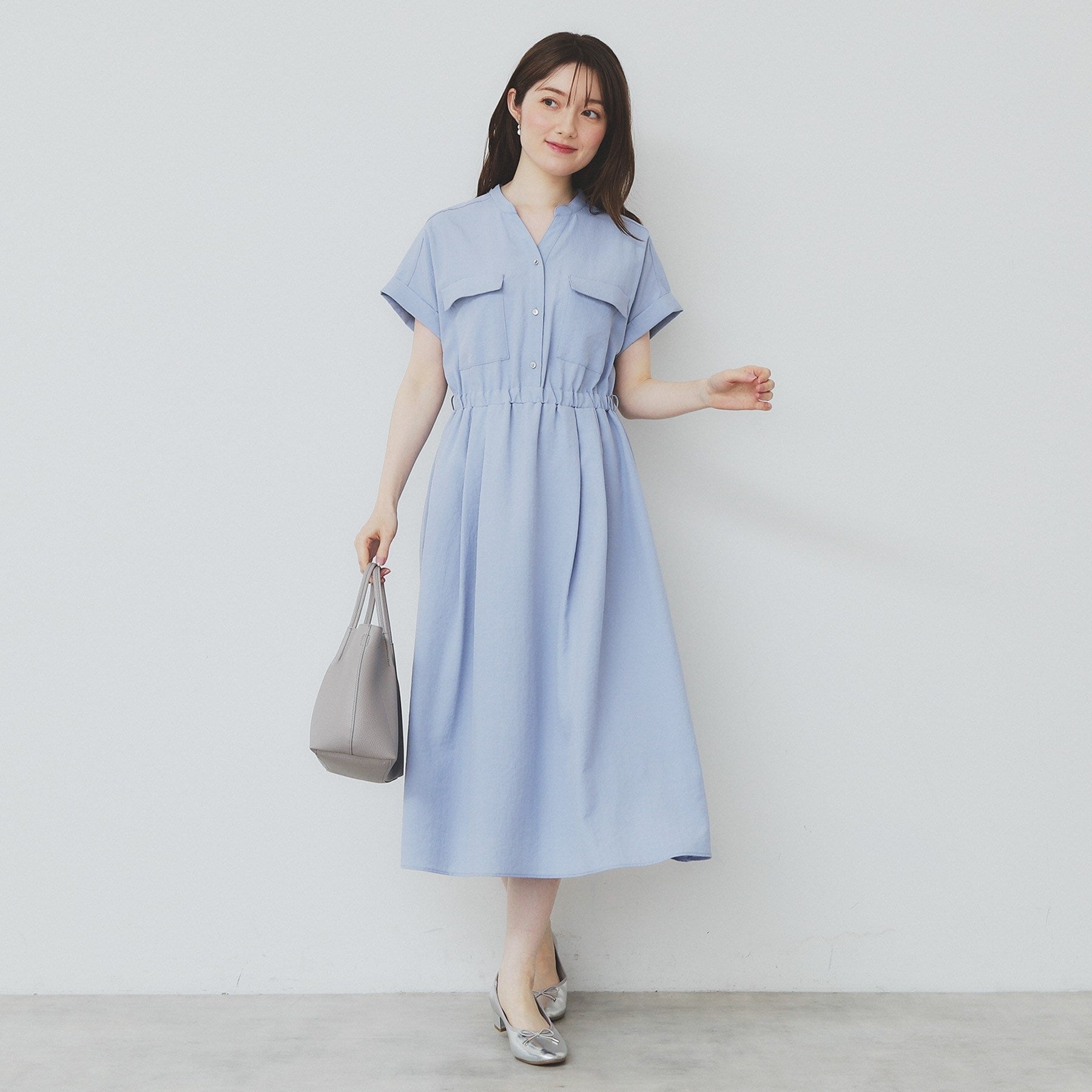 インデックス index 《6color/XS-LLsize》ダブルポケットスキッパーシャツワンピース【洗濯機洗い可/抗ピル/吸水速乾/防シワ】 （グレージュ(850)） グレージュ(850)