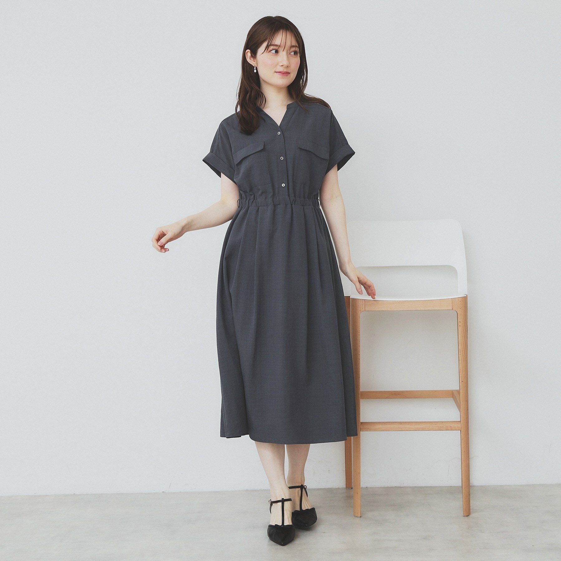 インデックス index 《6color/XS-LLsize》ダブルポケットスキッパーシャツワンピース【洗濯機洗い可/抗ピル/吸水速乾/防シワ】 （グレージュ(850)） グレージュ(850)