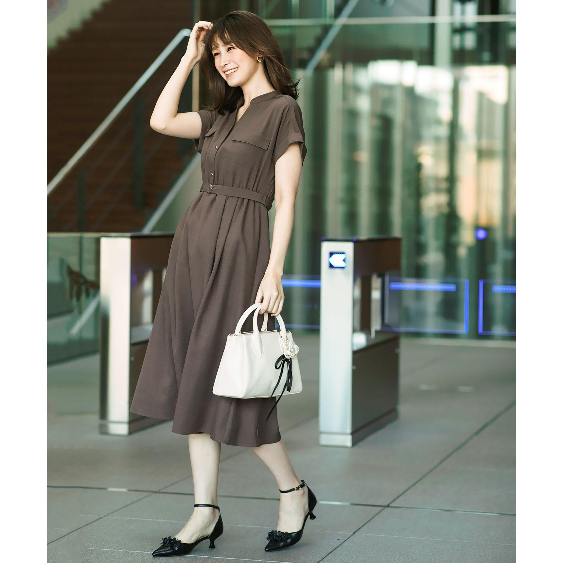 インデックス index 《6color/XS-LLsize》ダブルポケットスキッパーシャツワンピース【洗濯機洗い可/抗ピル/吸水速乾/防シワ】 （ブラウン(043)） ブラウン(043)