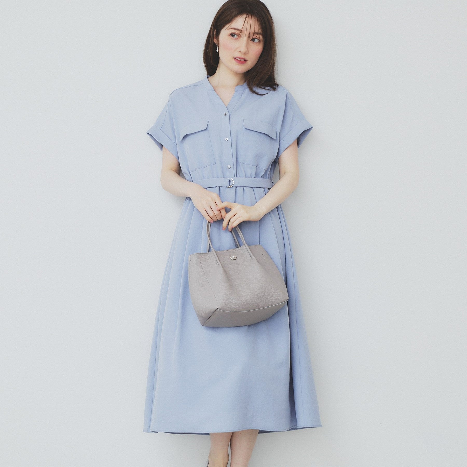 インデックス index 《6color/XS-LLsize》ダブルポケットスキッパーシャツワンピース【洗濯機洗い可/抗ピル/吸水速乾/防シワ】 （ブルー(091)） ブルー(091)