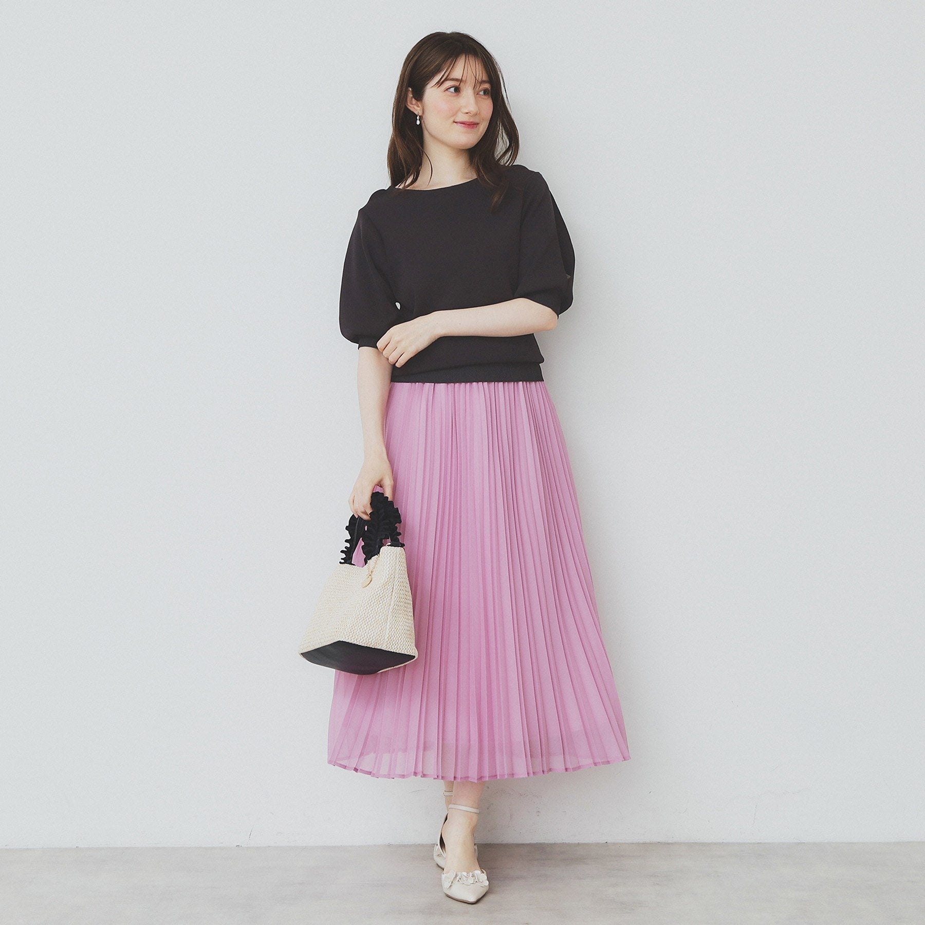 インデックス index 《6color/XS-LLsize》ドライタッチ デザインスリーブニット【洗濯機洗い可/接触冷感/抗ピル】 （ブラウン(044)） ブラウン(044)