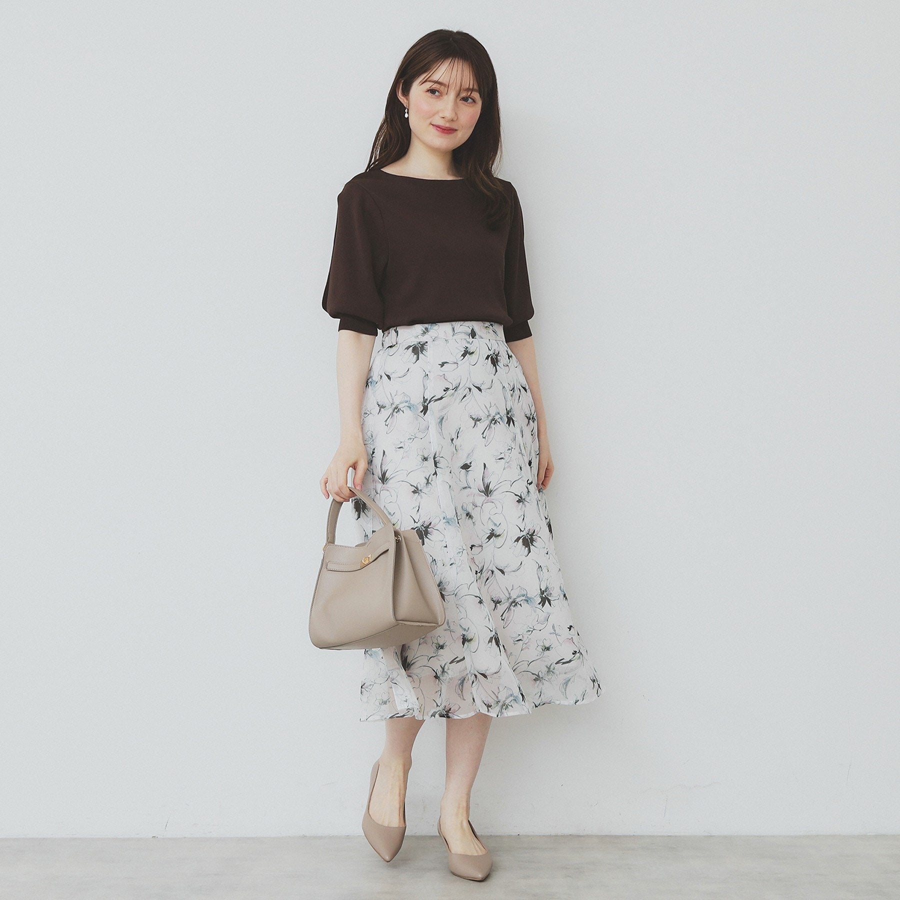 インデックス index 《6color/XS-LLsize》ドライタッチ デザインスリーブニット【洗濯機洗い可/接触冷感/抗ピル】 （ブラウン(044)） ブラウン(044)