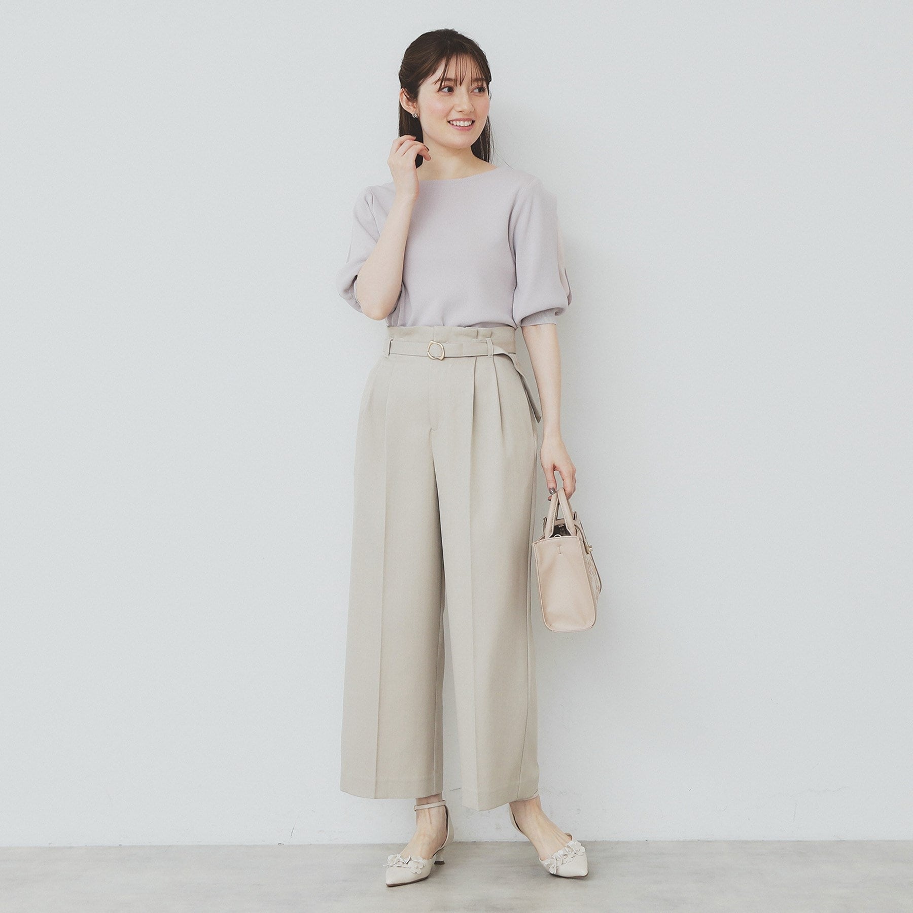 インデックス index 《6color/XS-LLsize》ドライタッチ デザインスリーブニット【洗濯機洗い可/接触冷感/抗ピル】 （ブラウン(044)） ブラウン(044)