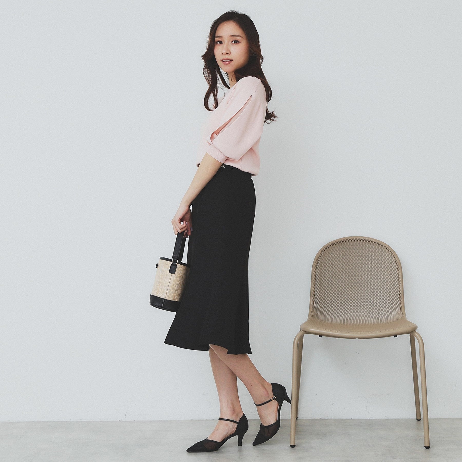 インデックス index 《6color/XS-LLsize》ドライタッチ デザインスリーブニット【洗濯機洗い可/接触冷感/抗ピル】 （ブラウン(044)） ブラウン(044)