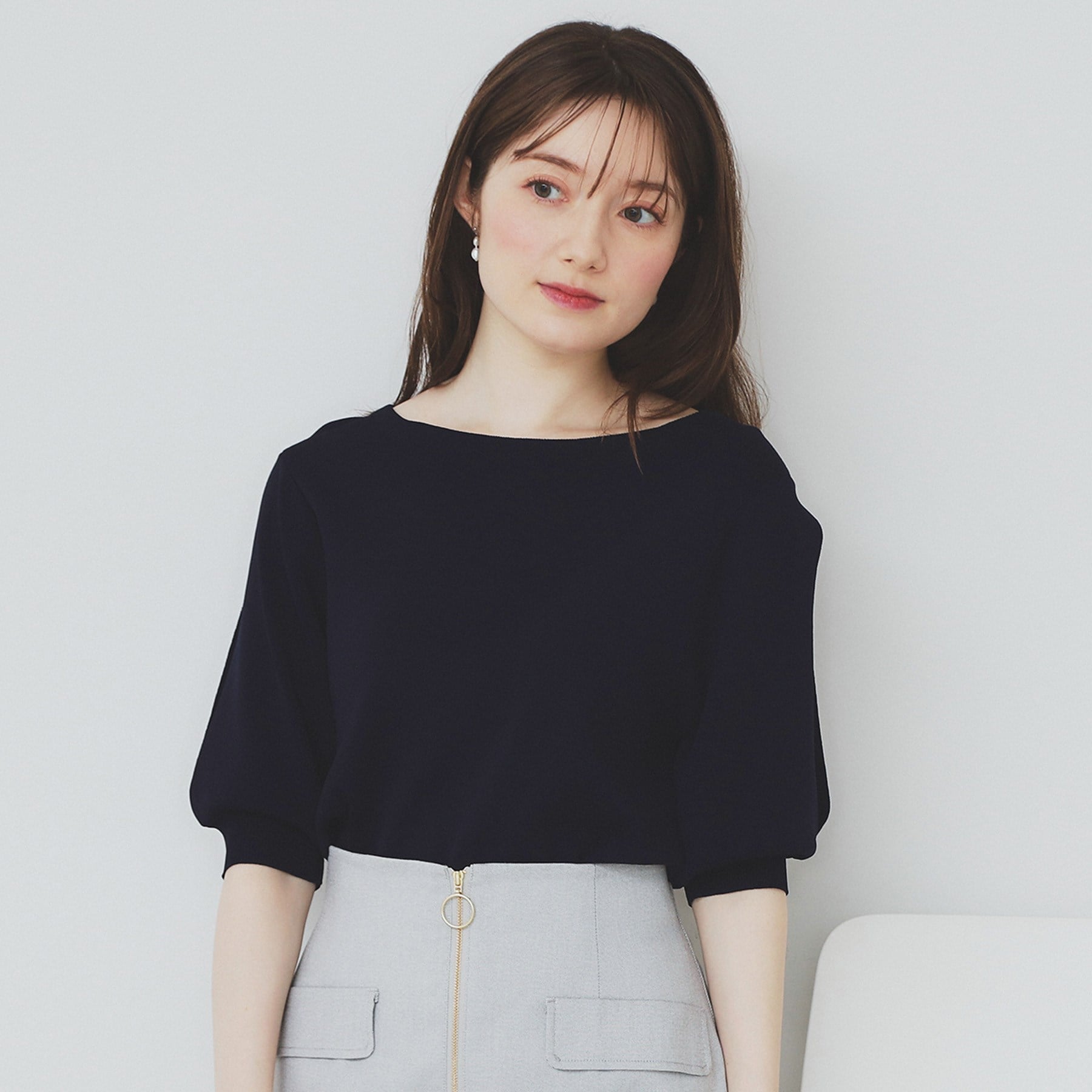 インデックス index 《6color/XS-LLsize》ドライタッチ デザインスリーブニット【洗濯機洗い可/接触冷感/抗ピル】 （ブラウン(044)） ブラウン(044)