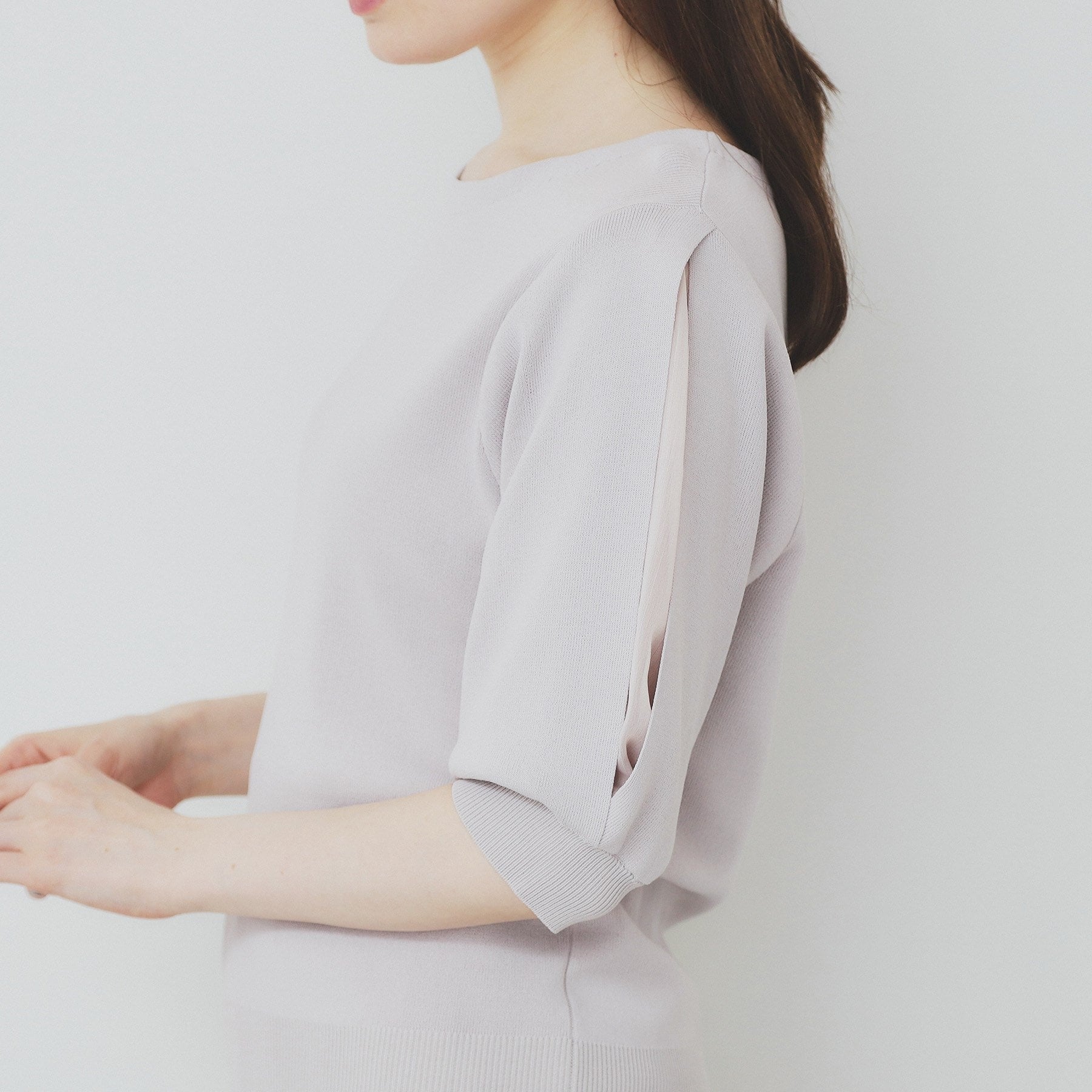 インデックス index 《6color/XS-LLsize》ドライタッチ デザインスリーブニット【洗濯機洗い可/接触冷感/抗ピル】 （ブラウン(044)） ブラウン(044)