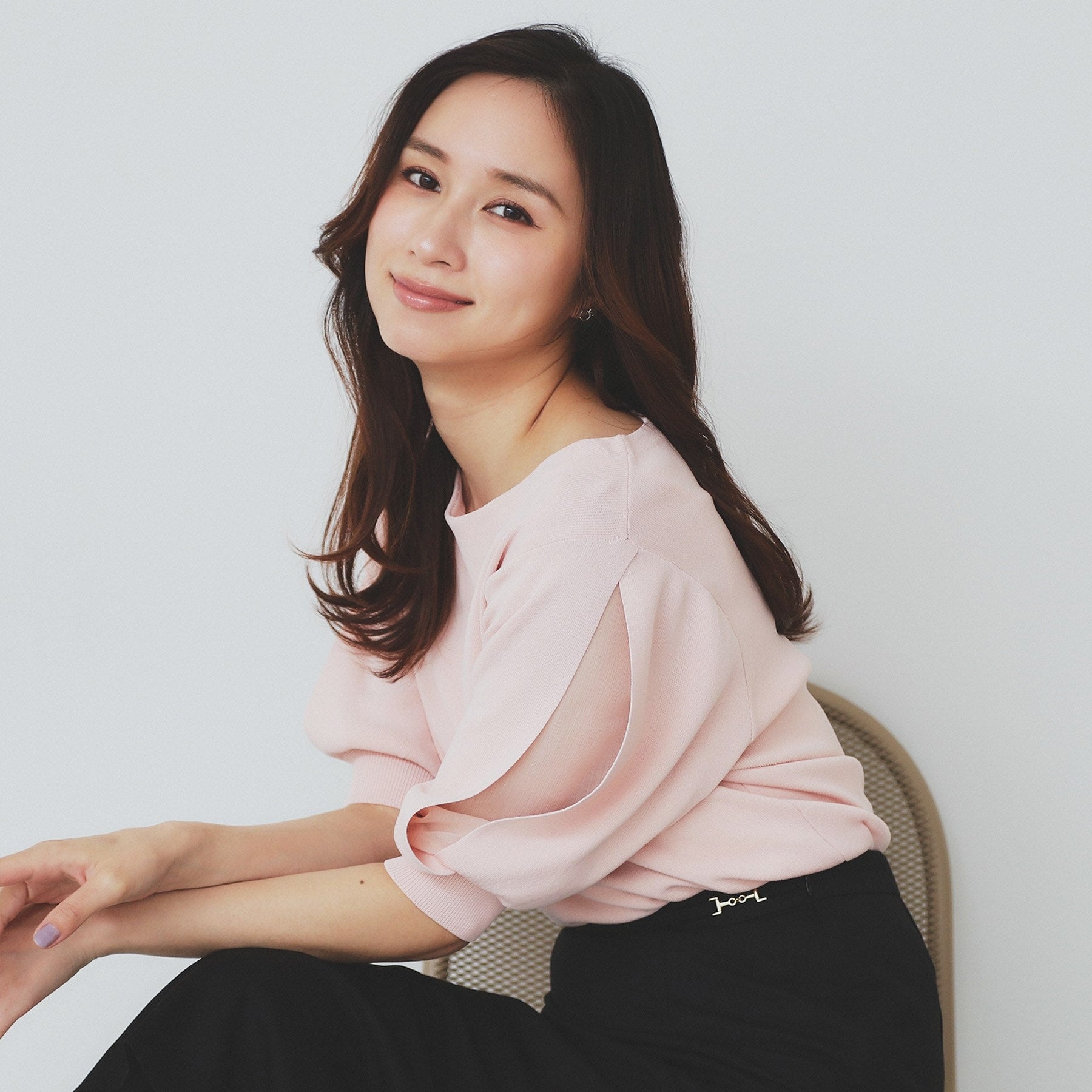 インデックス index 《6color/XS-LLsize》ドライタッチ デザインスリーブニット【洗濯機洗い可/接触冷感/抗ピル】 （ライトピンク(070)） ライトピンク(070)