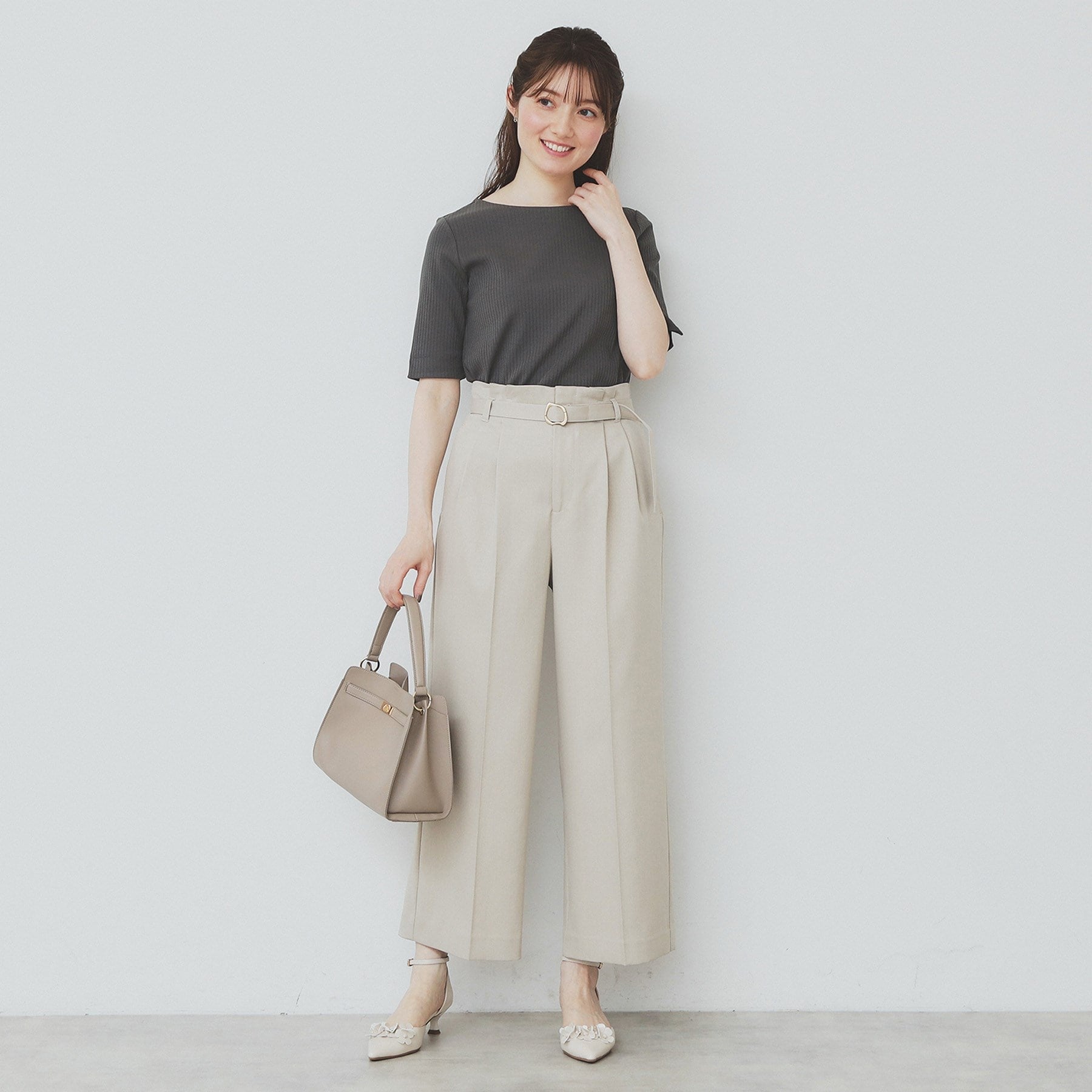 インデックス index 《7color/XS-LLsize》ボートネックリブトップス【UV/洗濯機洗い可】 （チャコールグレー(014)） チャコールグレー(014)