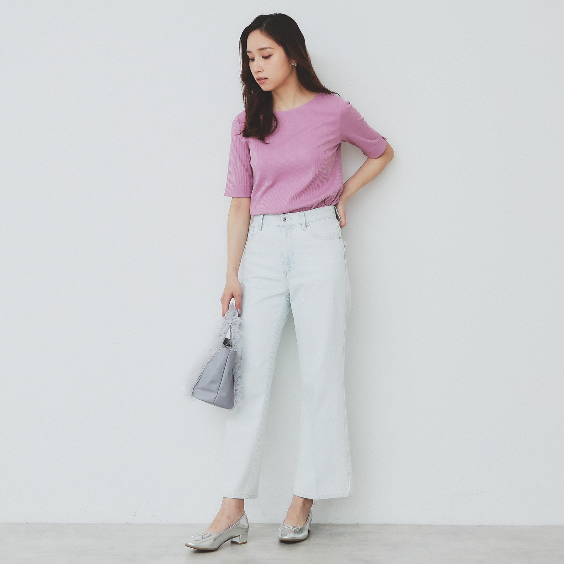 インデックス index 《7color/XS-LLsize》ボートネックリブトップス【UV/洗濯機洗い可】 （チャコールグレー(014)） チャコールグレー(014)