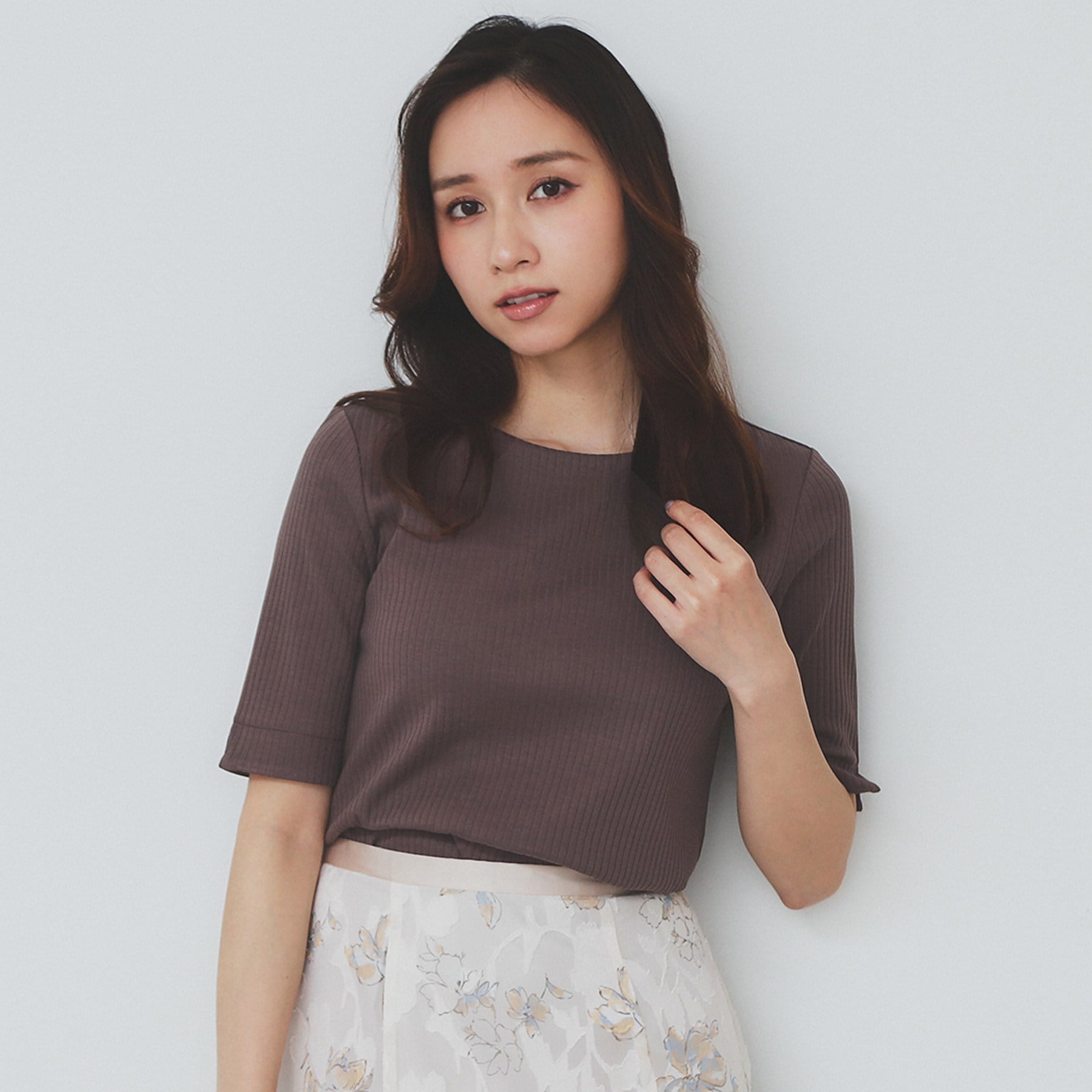 インデックス index 《7color/XS-LLsize》ボートネックリブトップス【UV/洗濯機洗い可】 （ブラウン(044)） ブラウン(044)