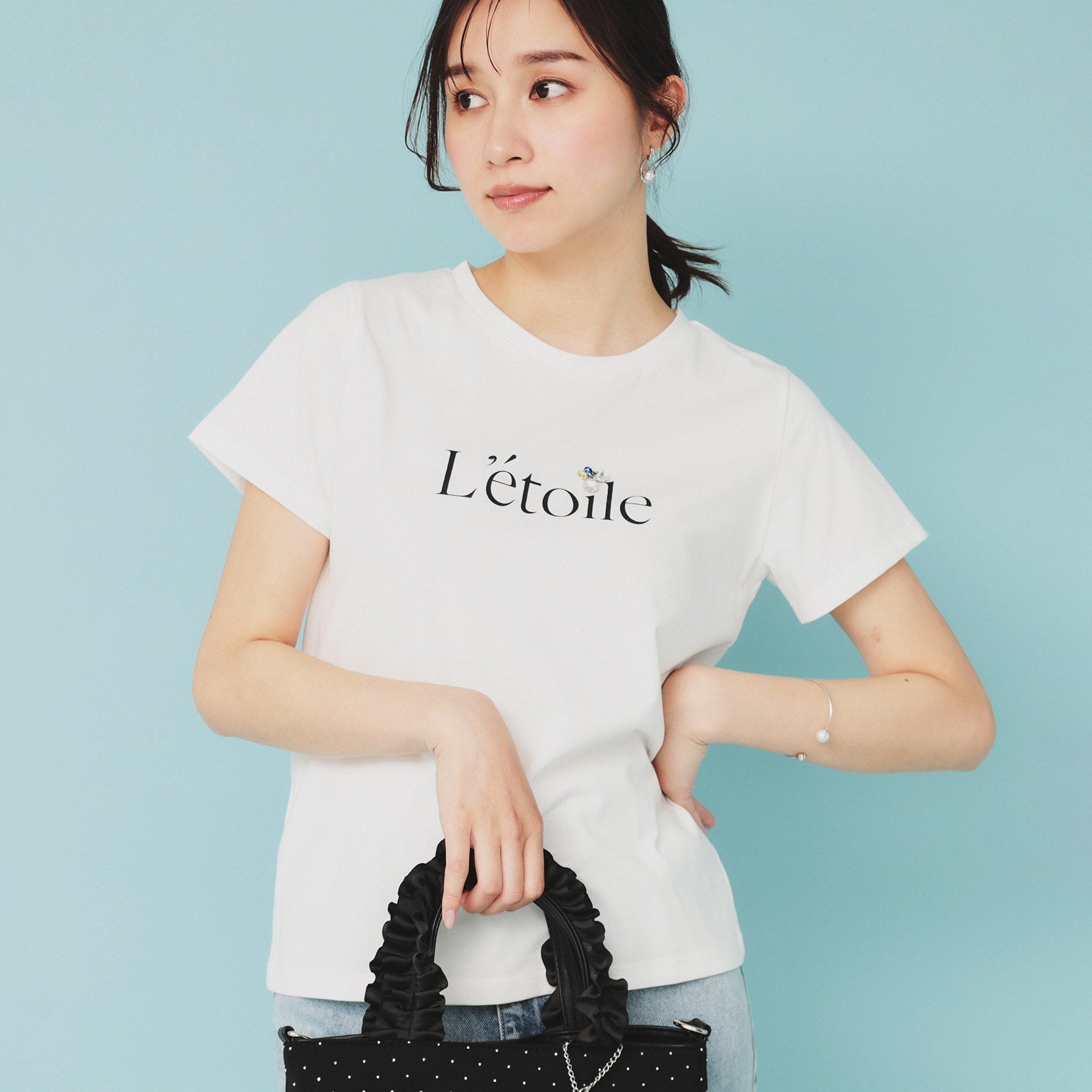 インデックス index コットン混ビジューTシャツ【洗濯機可・接触冷感・UVケア・吸水速乾・汗ジミ防止】 （オフホワイト(003)） オフホワイト(003)