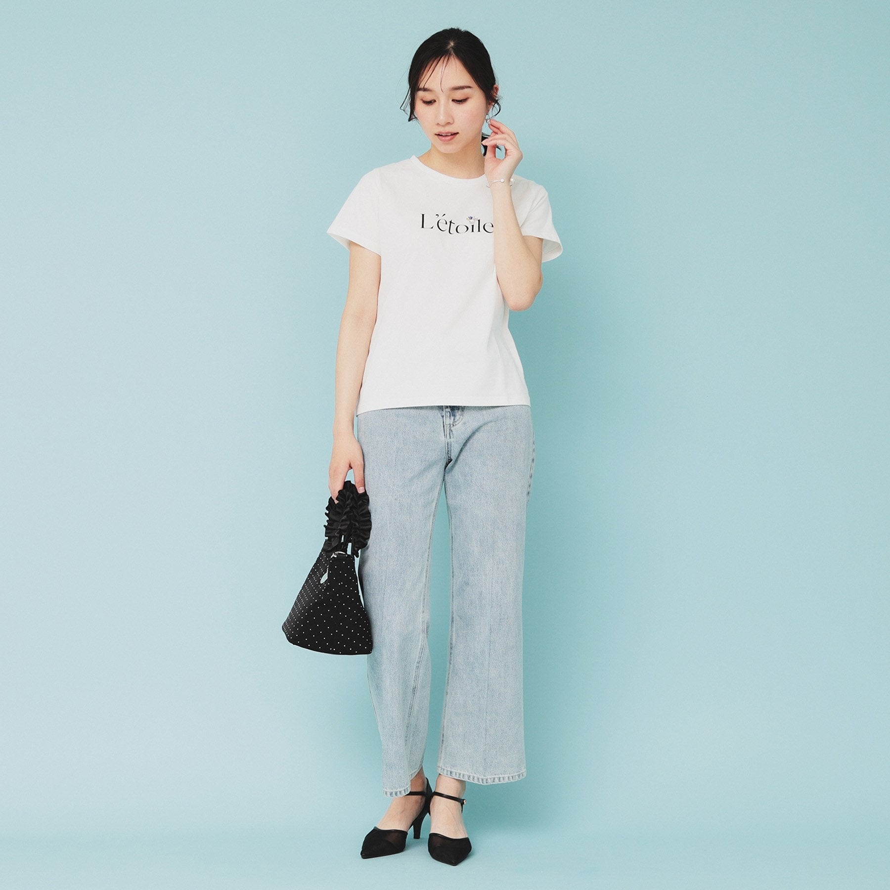 インデックス index コットン混ビジューTシャツ【洗濯機可・接触冷感・UVケア・吸水速乾・汗ジミ防止】 （オフホワイト(003)） オフホワイト(003)