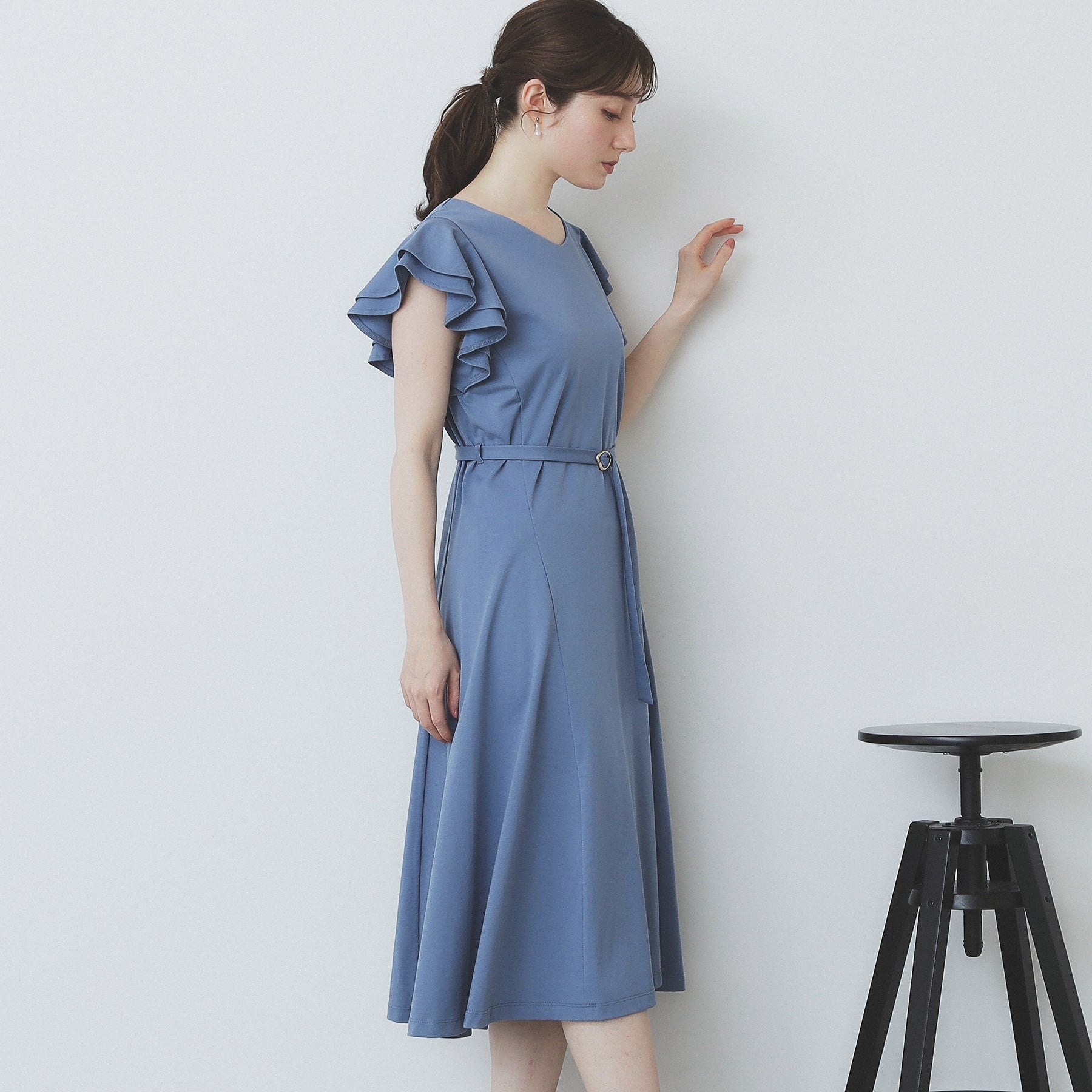 インデックス index シルケットVネックダブルフレアワンピース【洗濯機可・接触冷感・UVケア】 （ブラウン(044)） ブラウン(044)