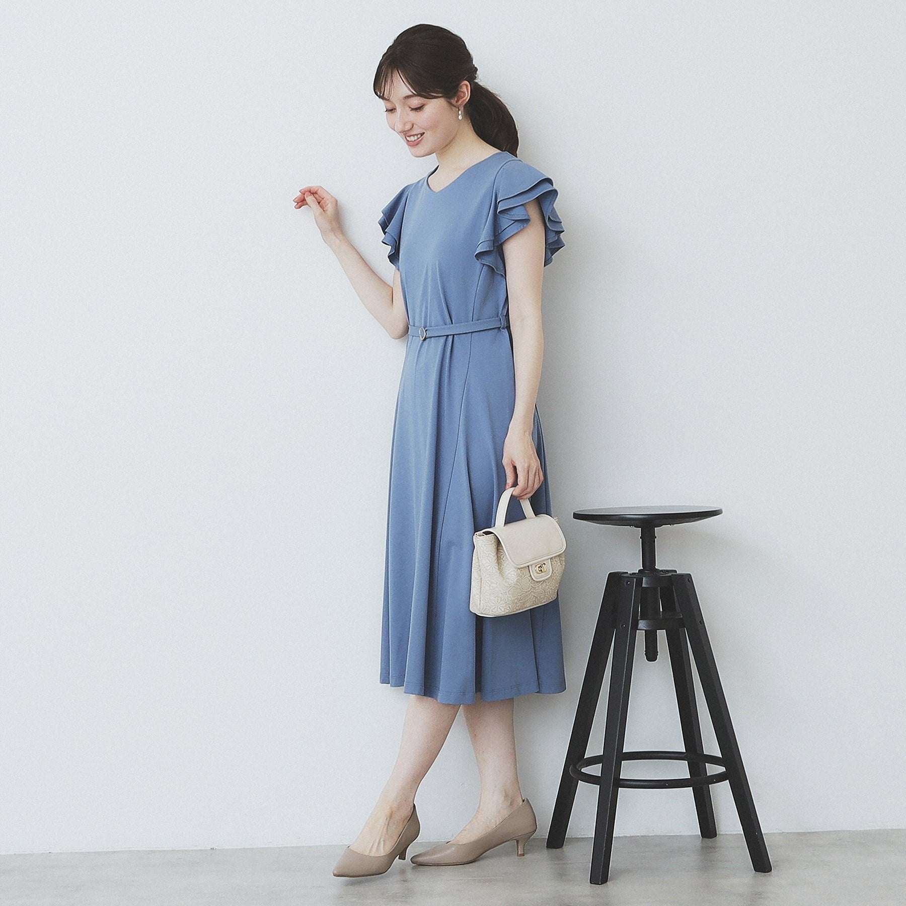 インデックス index シルケットVネックダブルフレアワンピース【洗濯機可・接触冷感・UVケア】 （ブラウン(044)） ブラウン(044)