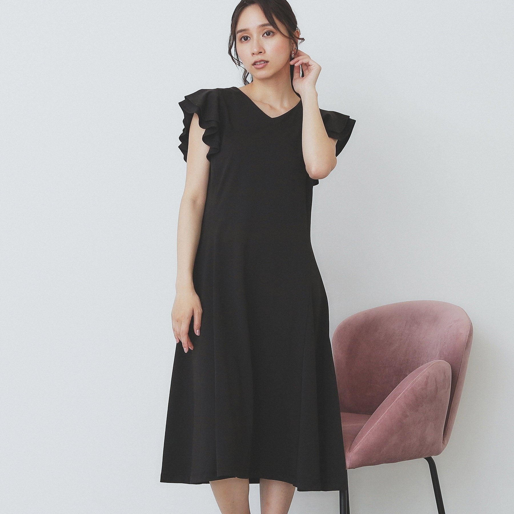 インデックス index シルケットVネックダブルフレアワンピース【洗濯機可・接触冷感・UVケア】 （ブラウン(044)） ブラウン(044)