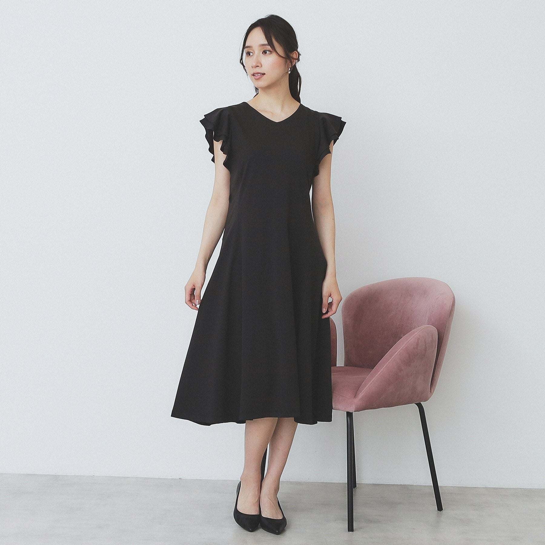 インデックス index シルケットVネックダブルフレアワンピース【洗濯機可・接触冷感・UVケア】 （ブラウン(044)） ブラウン(044)