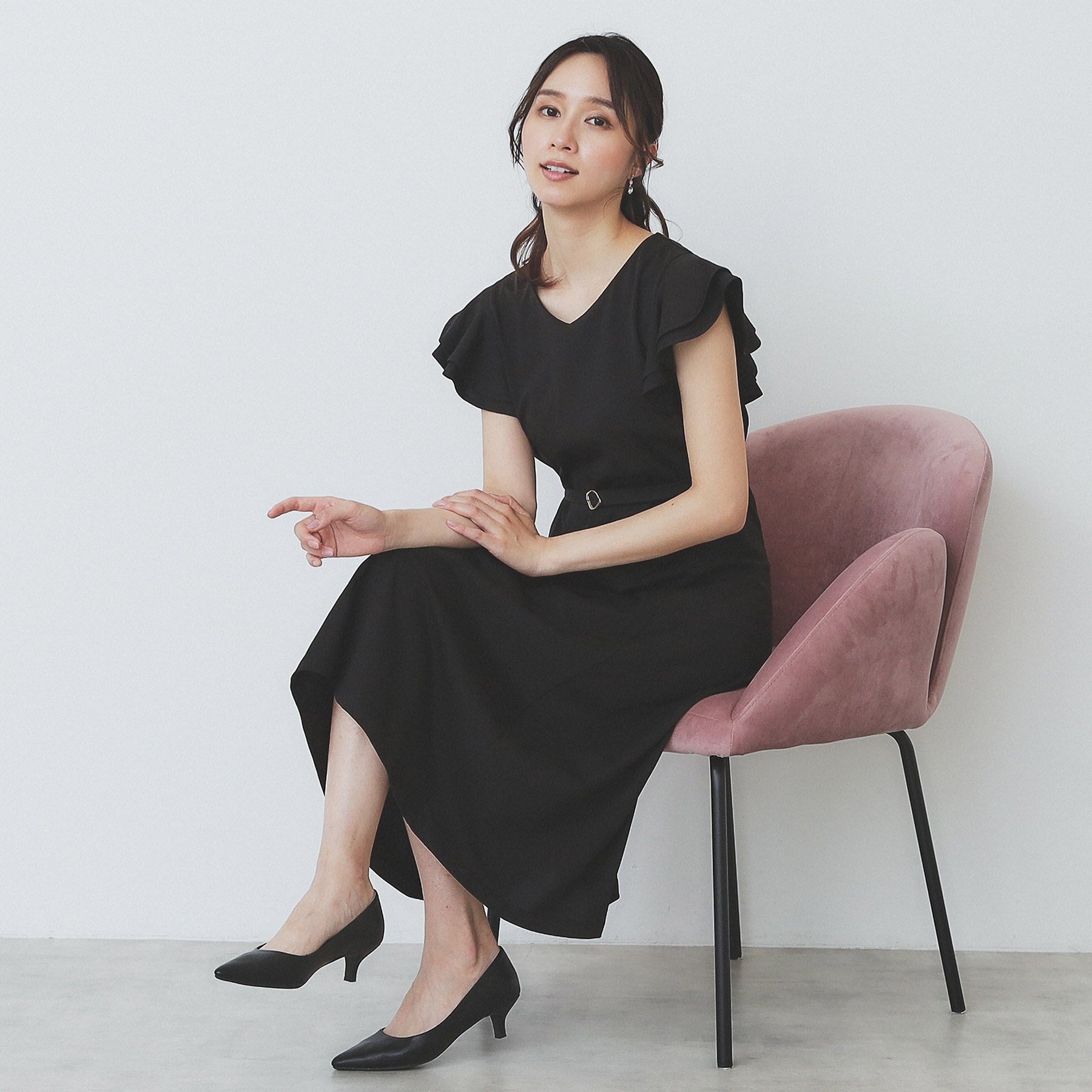 インデックス index シルケットVネックダブルフレアワンピース【洗濯機可・接触冷感・UVケア】 （ブラウン(044)） ブラウン(044)