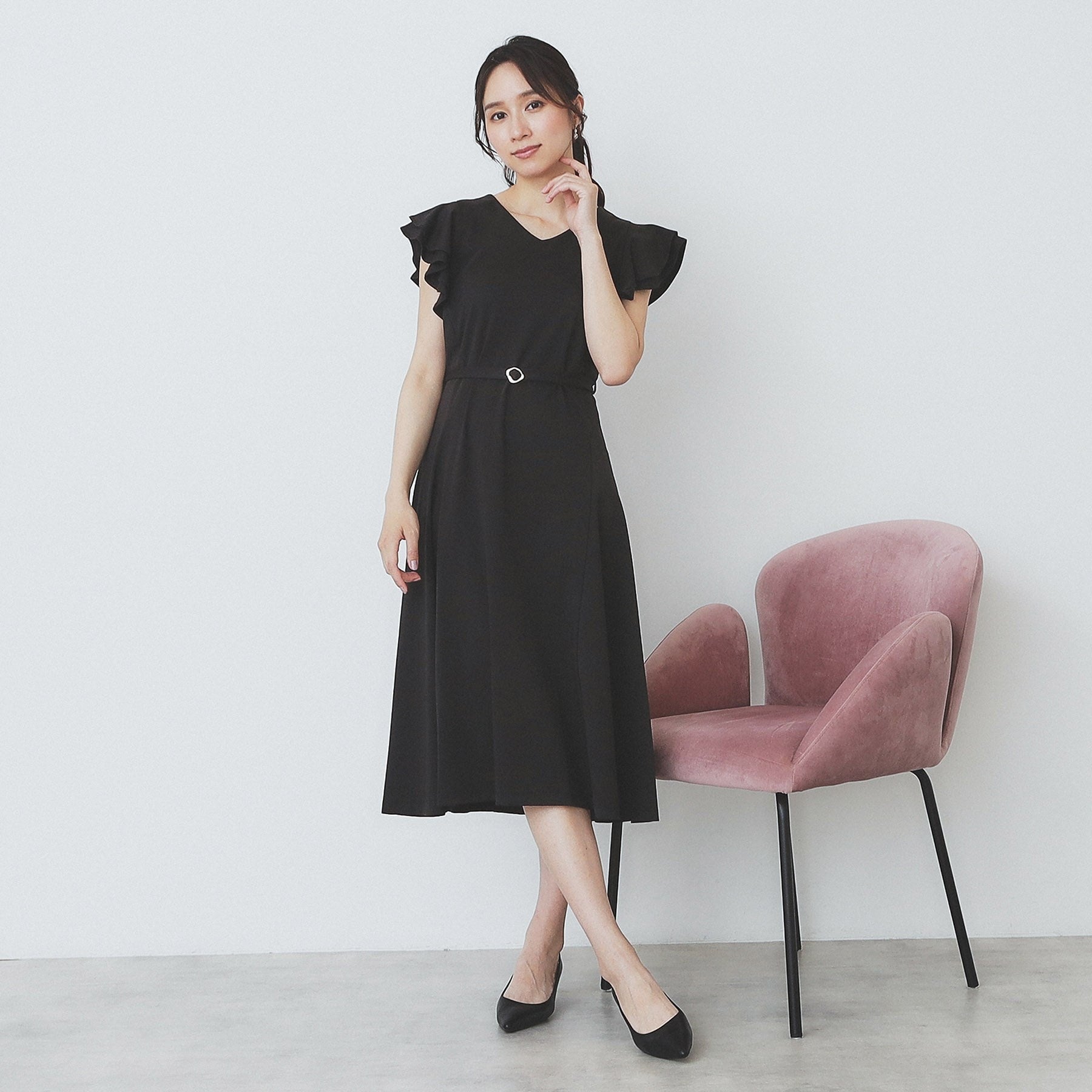 インデックス index シルケットVネックダブルフレアワンピース【洗濯機可・接触冷感・UVケア】 （ブラウン(044)） ブラウン(044)