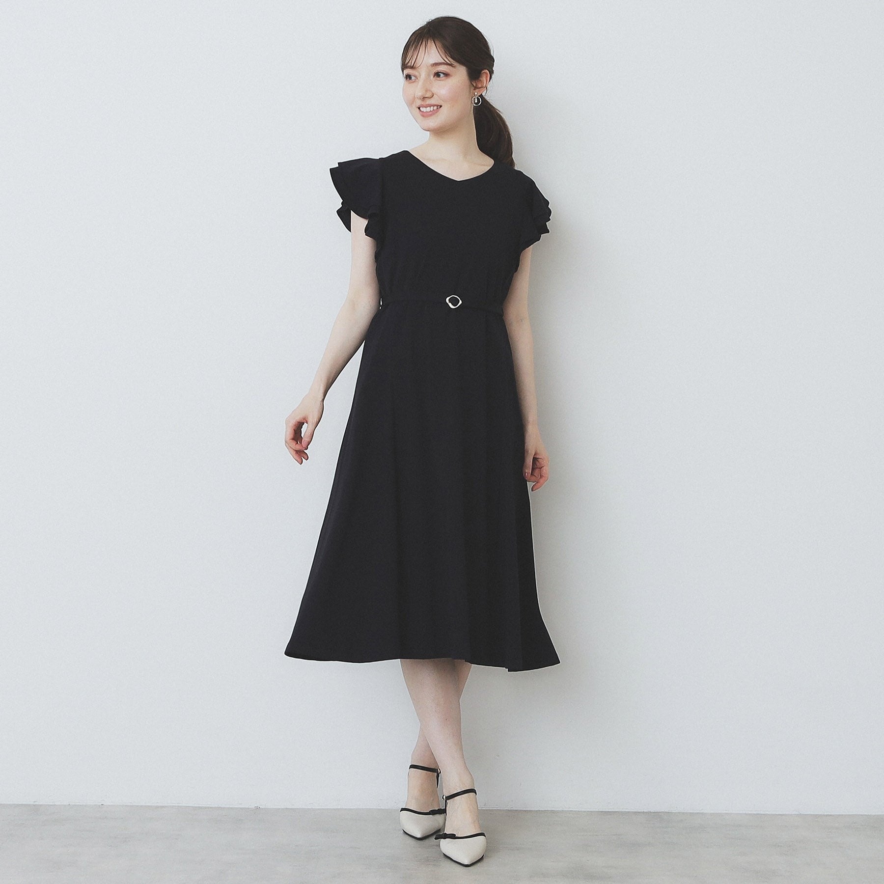 インデックス index シルケットVネックダブルフレアワンピース【洗濯機可・接触冷感・UVケア】 （ブラウン(044)） ブラウン(044)