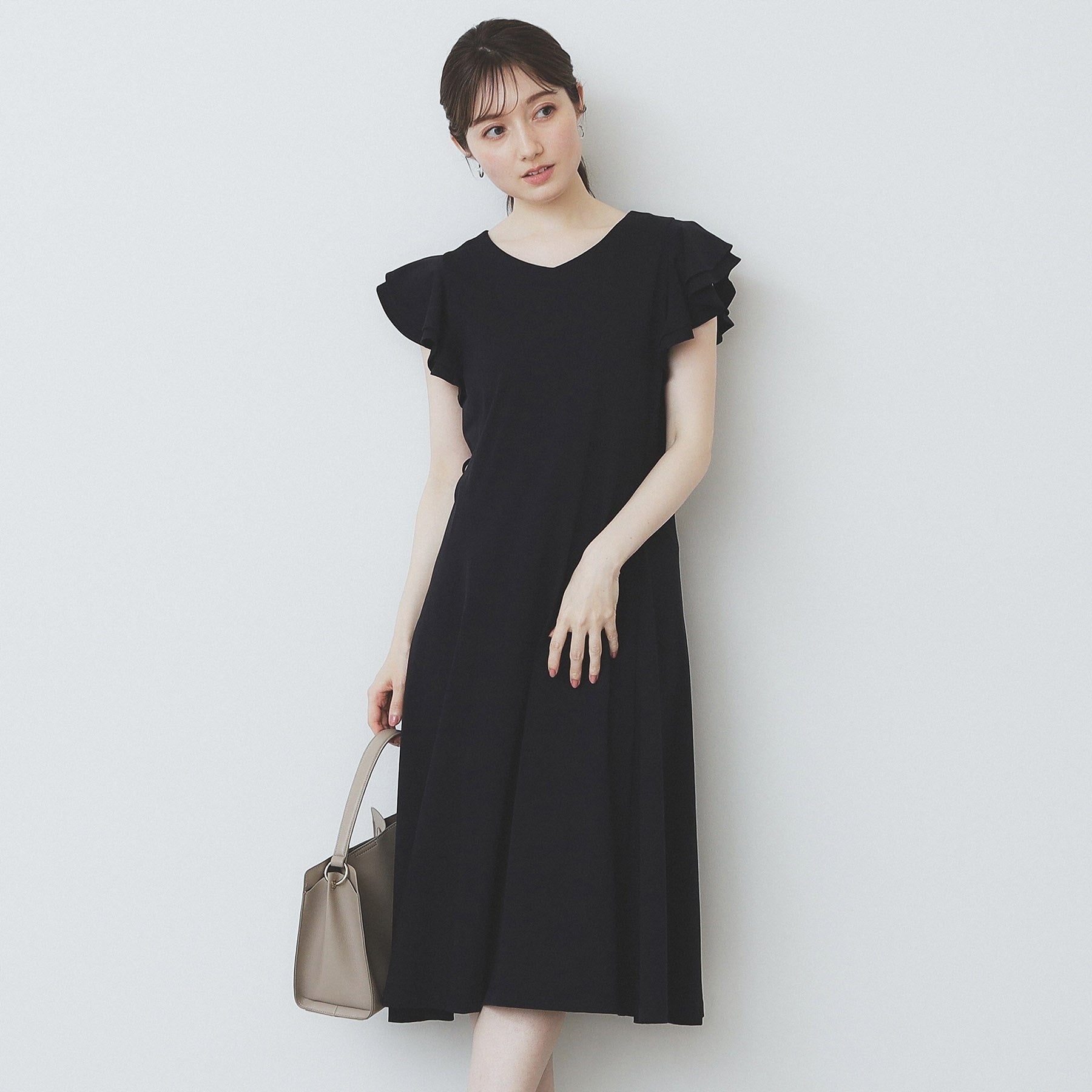 インデックス index シルケットVネックダブルフレアワンピース【洗濯機可・接触冷感・UVケア】 （ブラウン(044)） ブラウン(044)