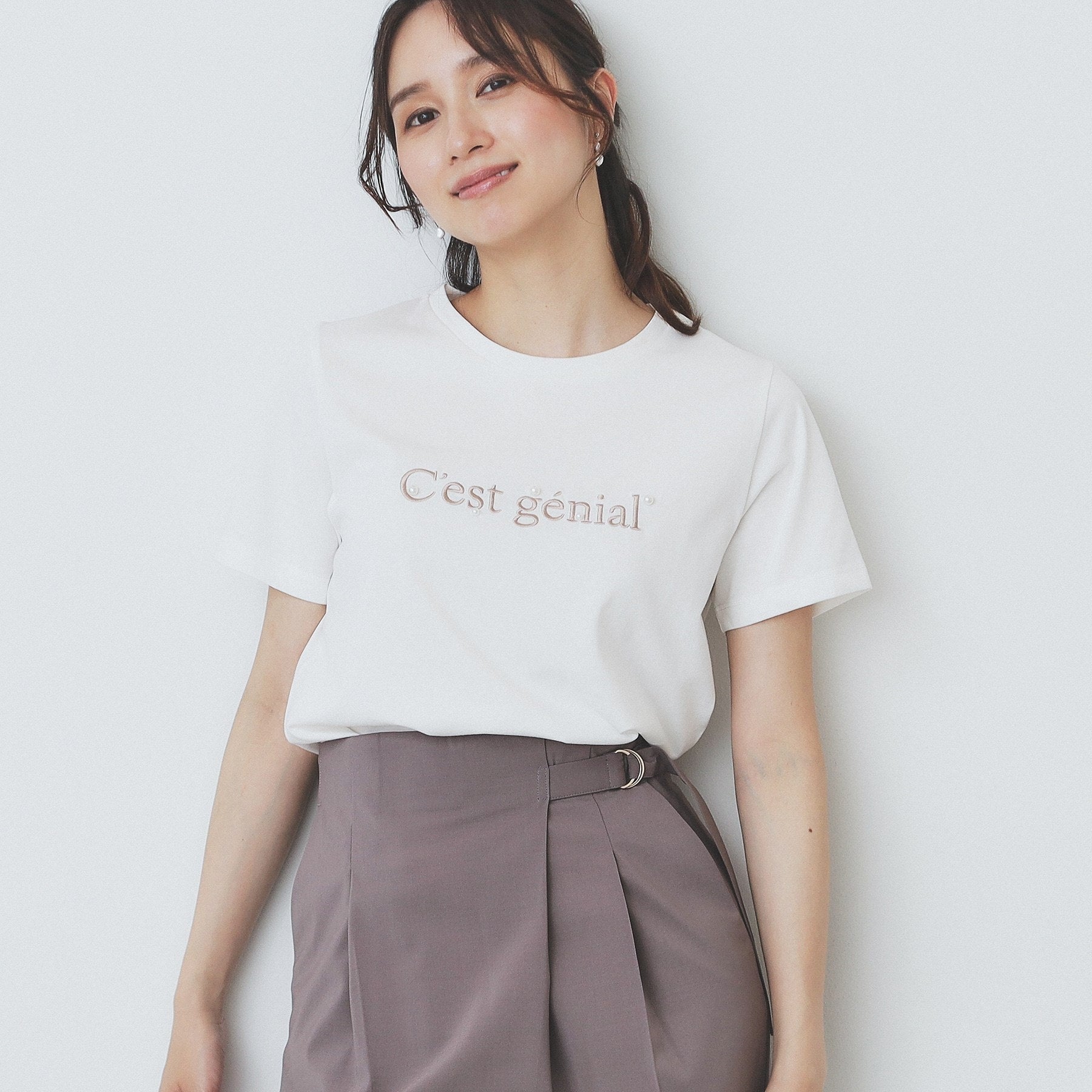 インデックス index 刺繍ロゴパール調Tシャツ【洗濯機可・汗ジミ防止・吸水速乾・接触冷感・UVケア】 （オフホワイト(003)） オフホワイト(003)