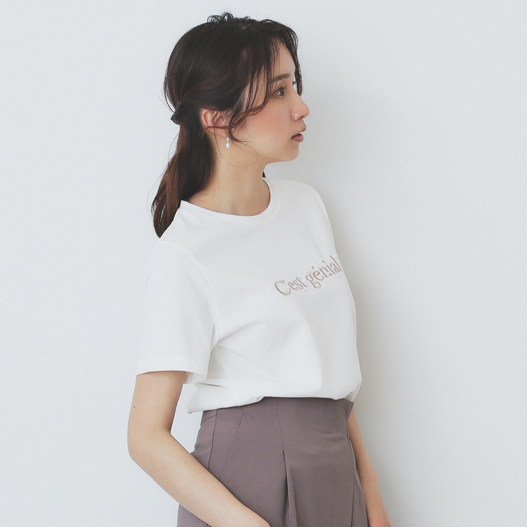 インデックス index 刺繍ロゴパール調Tシャツ【洗濯機可・汗ジミ防止・吸水速乾・接触冷感・UVケア】 （オフホワイト(003)） オフホワイト(003)