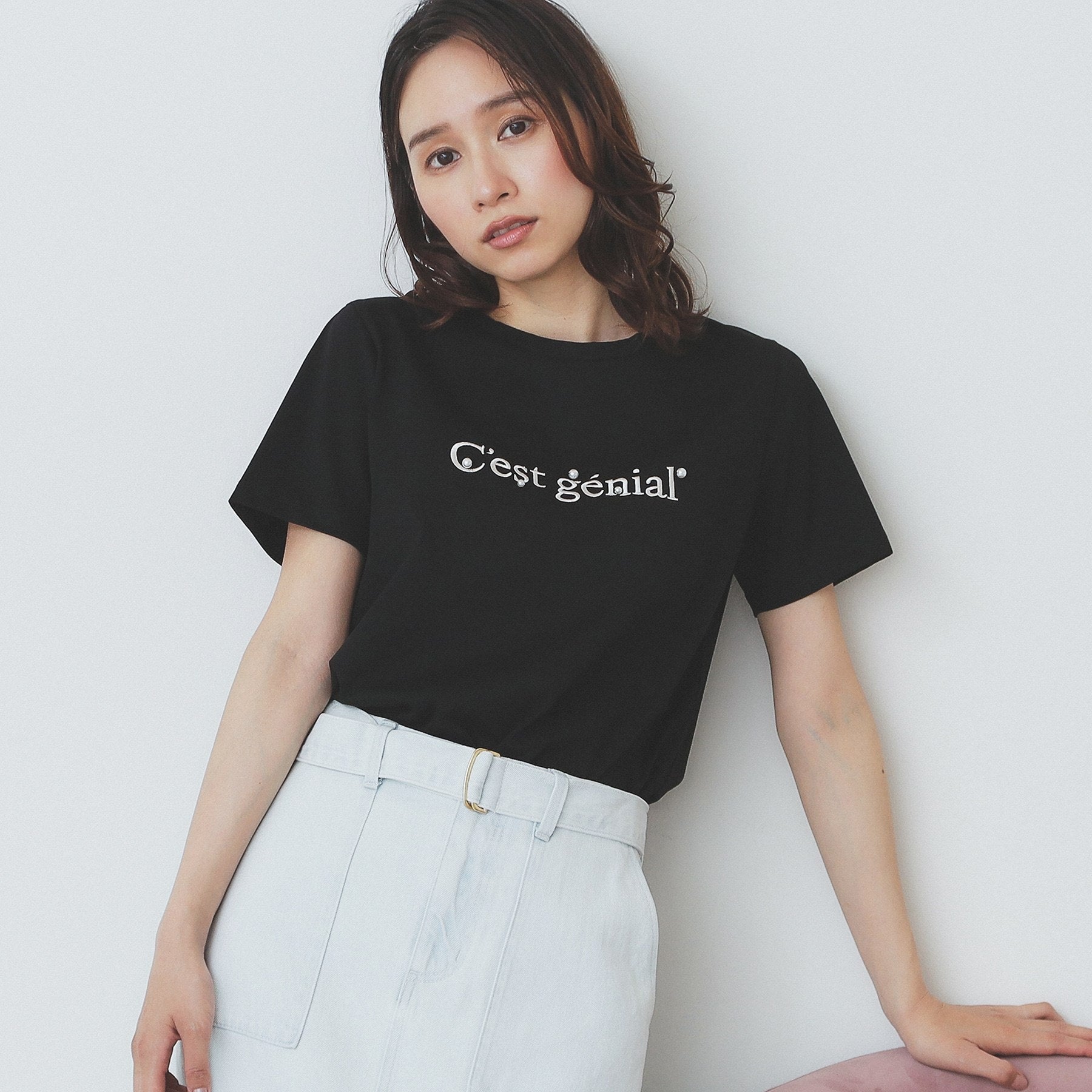 インデックス index 刺繍ロゴパール調Tシャツ【洗濯機可・汗ジミ防止・吸水速乾・接触冷感・UVケア】 （オフホワイト(003)） オフホワイト(003)