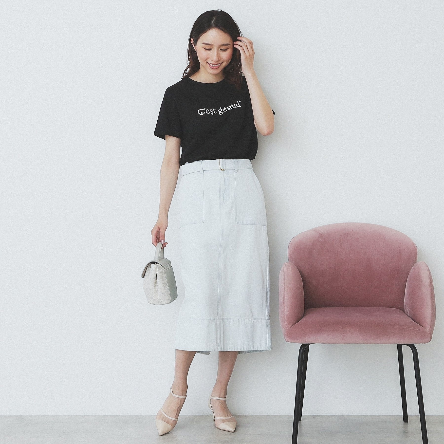 インデックス index 刺繍ロゴパール調Tシャツ【洗濯機可・汗ジミ防止・吸水速乾・接触冷感・UVケア】 （オフホワイト(003)） オフホワイト(003)