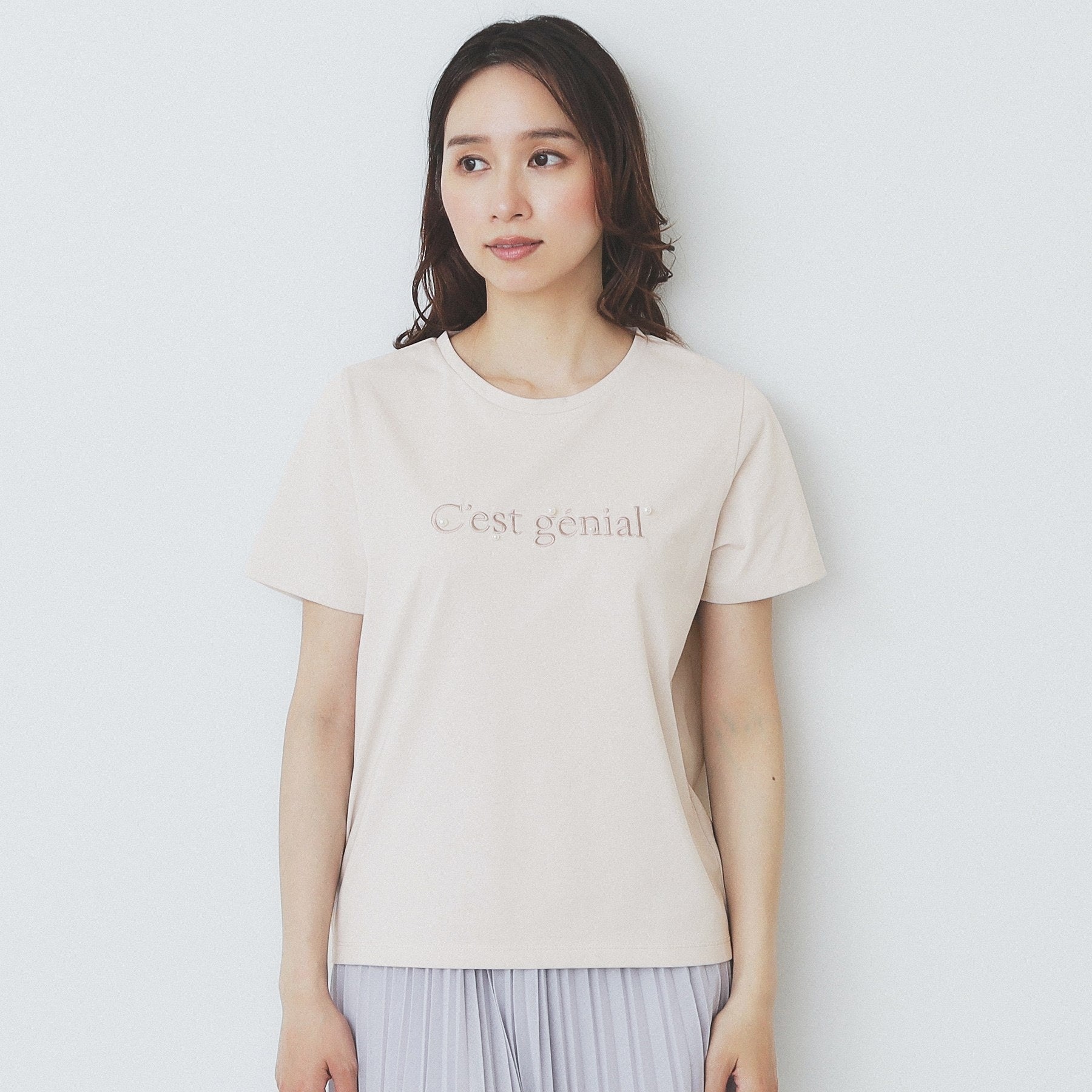 インデックス index 刺繍ロゴパール調Tシャツ【洗濯機可・汗ジミ防止・吸水速乾・接触冷感・UVケア】 （オフホワイト(003)） オフホワイト(003)