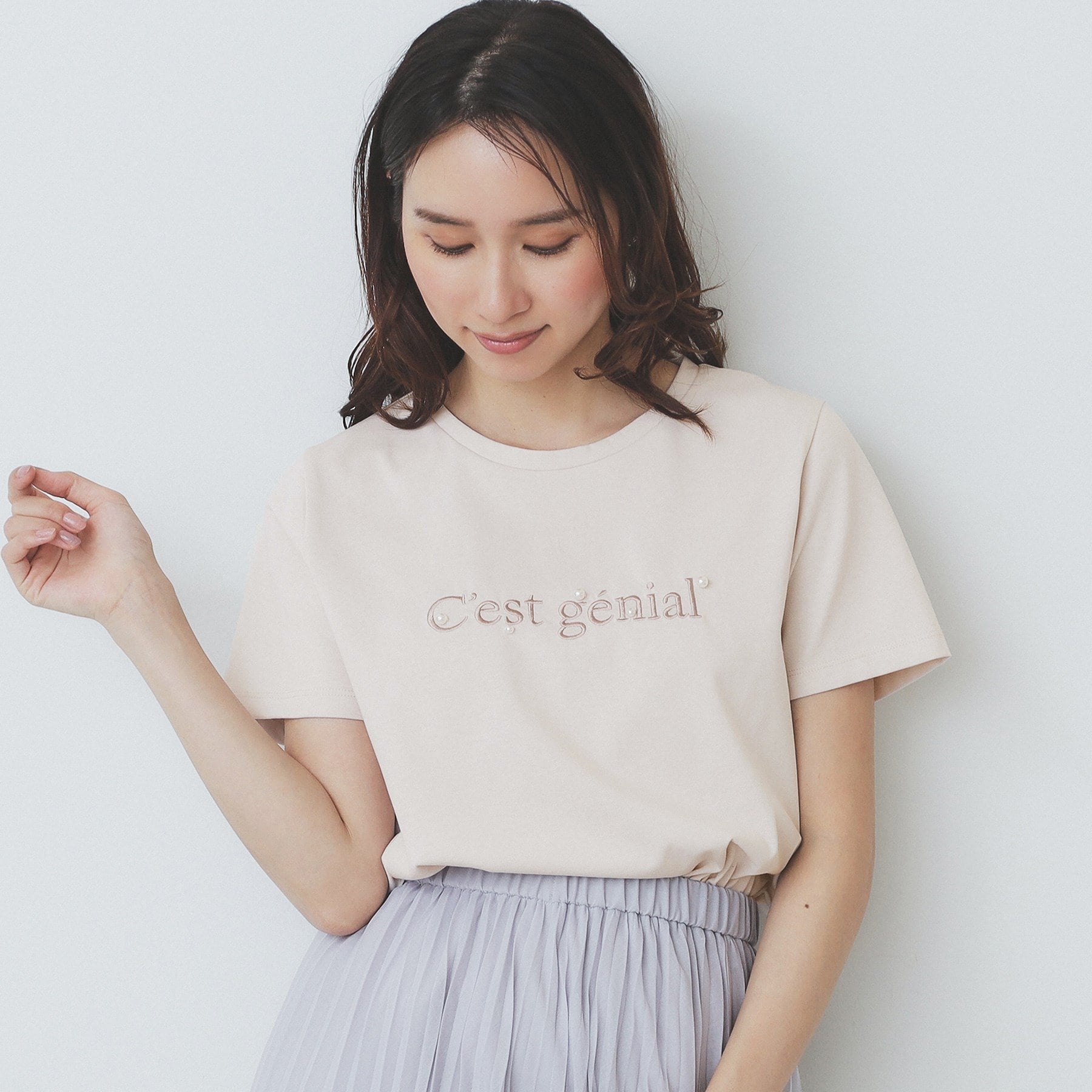 インデックス index 刺繍ロゴパール調Tシャツ【洗濯機可・汗ジミ防止・吸水速乾・接触冷感・UVケア】 （グレージュ(050)） グレージュ(050)