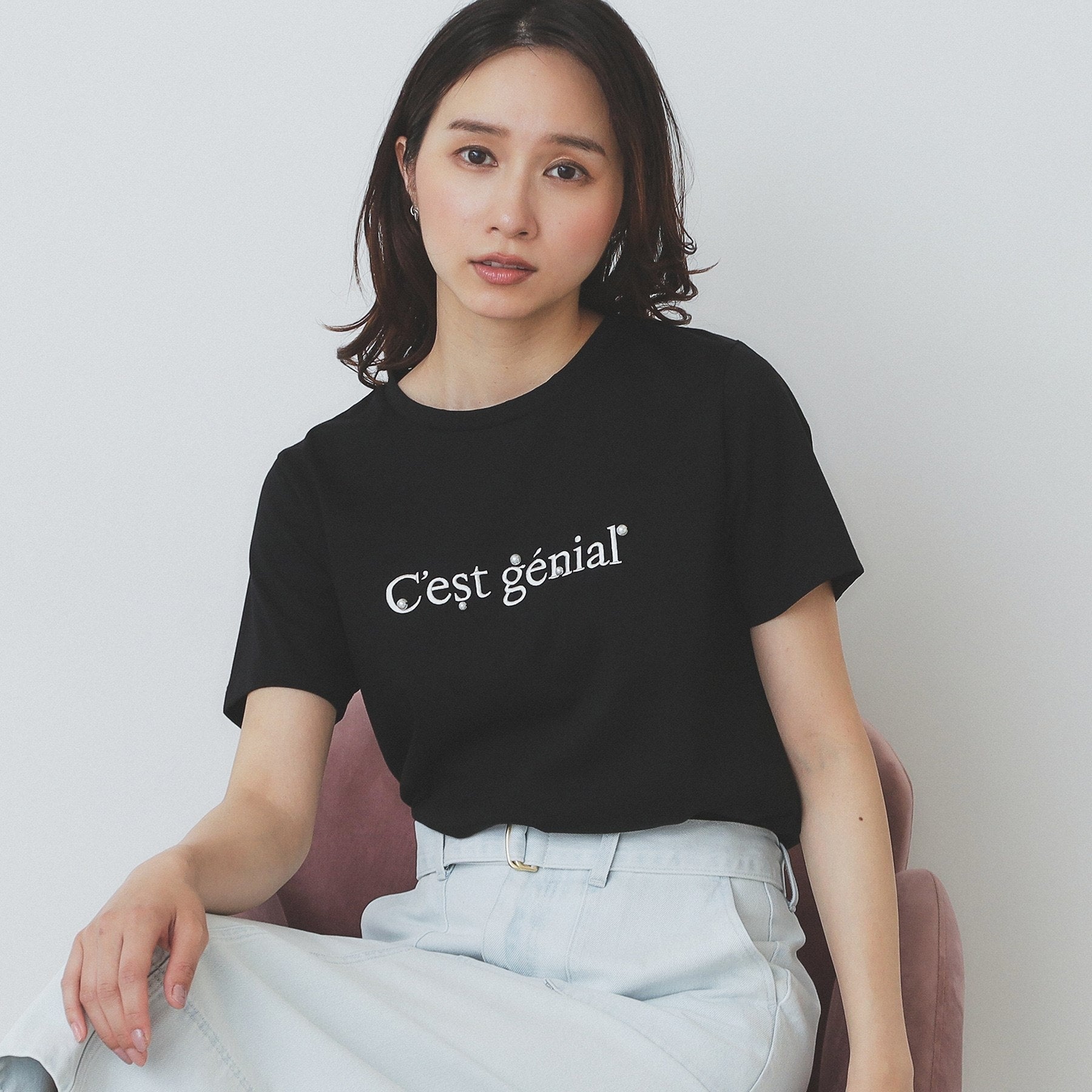 インデックス index 刺繍ロゴパール調Tシャツ【洗濯機可・汗ジミ防止・吸水速乾・接触冷感・UVケア】 （ブラック(019)） ブラック(019)
