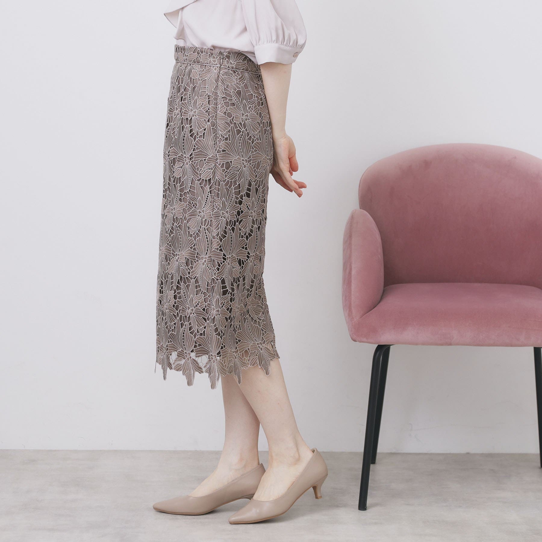 インデックス index 《S-3Lサイズ》バイカラーレースタイトスカート【洗濯機洗い可】 （モカブラウン(042)） モカブラウン(042)