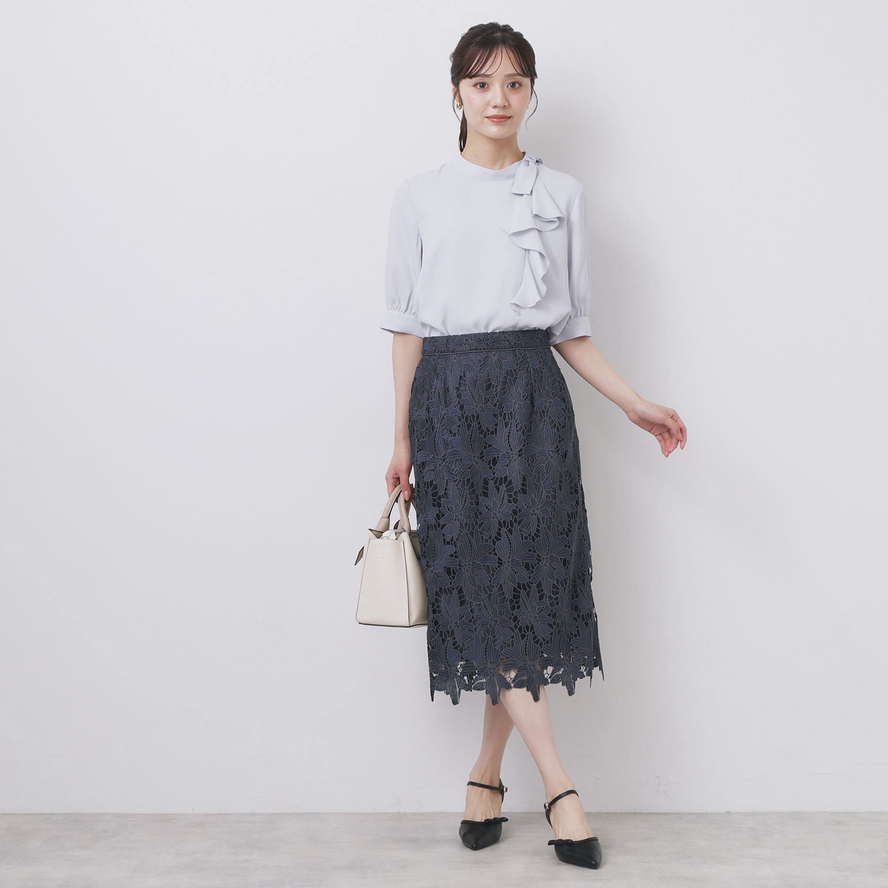 インデックス index 《S-3Lサイズ》バイカラーレースタイトスカート【洗濯機洗い可】 （モカブラウン(042)） モカブラウン(042)