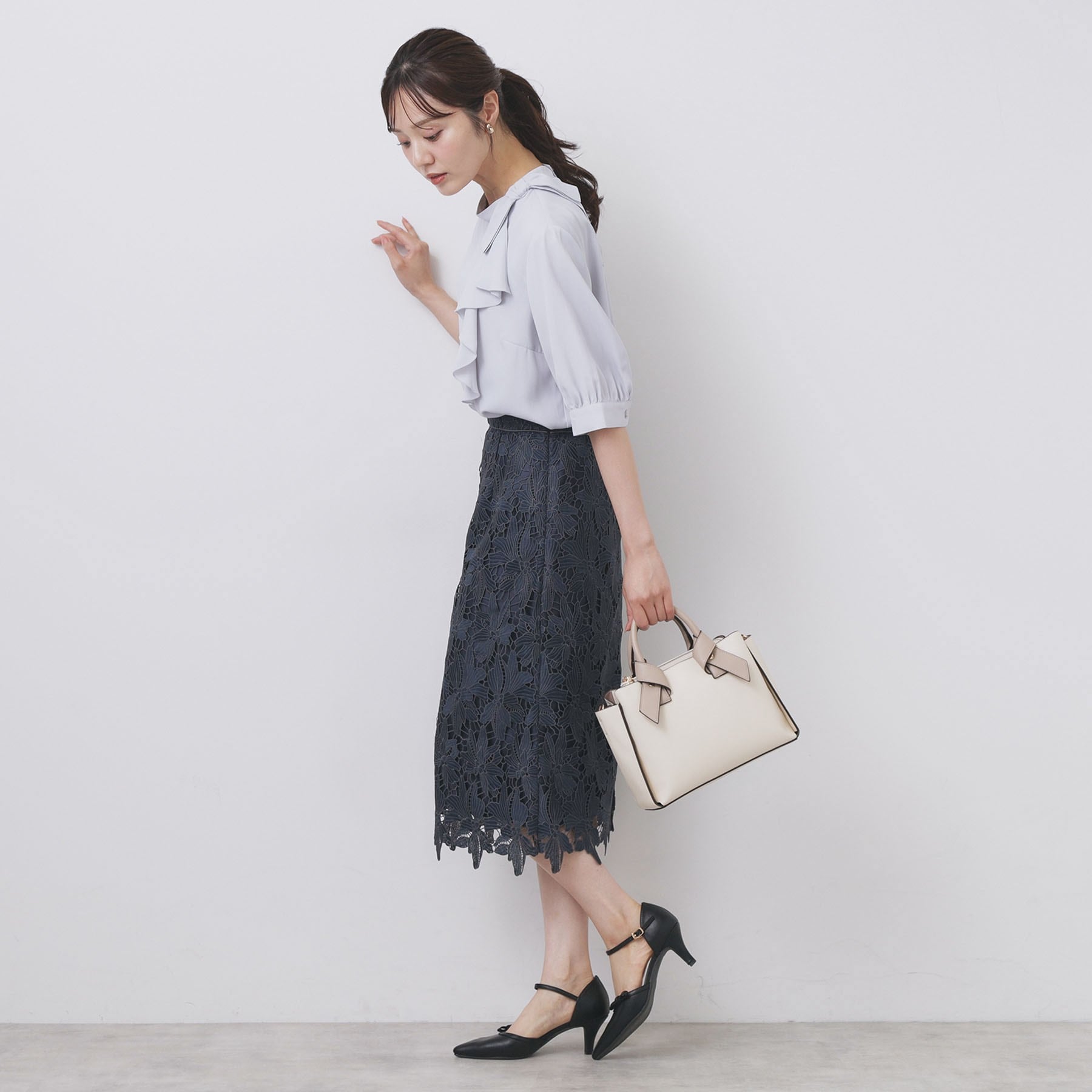 インデックス index 《S-3Lサイズ》バイカラーレースタイトスカート【洗濯機洗い可】 （モカブラウン(042)） モカブラウン(042)