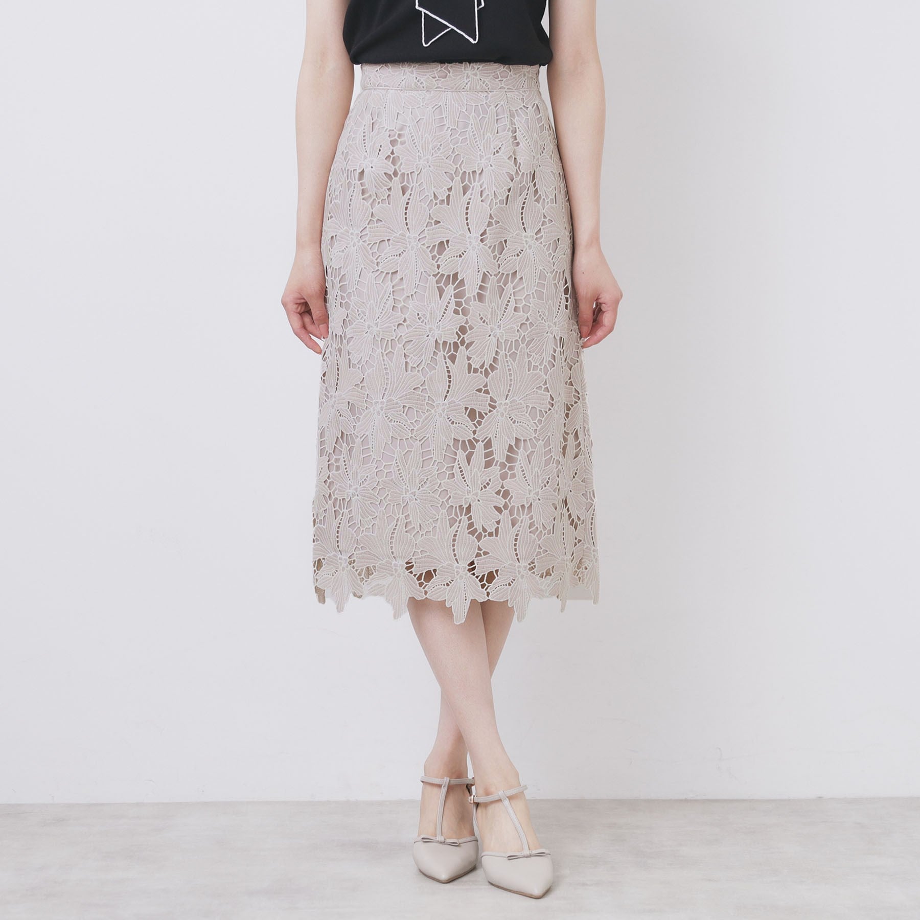 インデックス index 《S-3Lサイズ》バイカラーレースタイトスカート【洗濯機洗い可】 （モカブラウン(042)） モカブラウン(042)