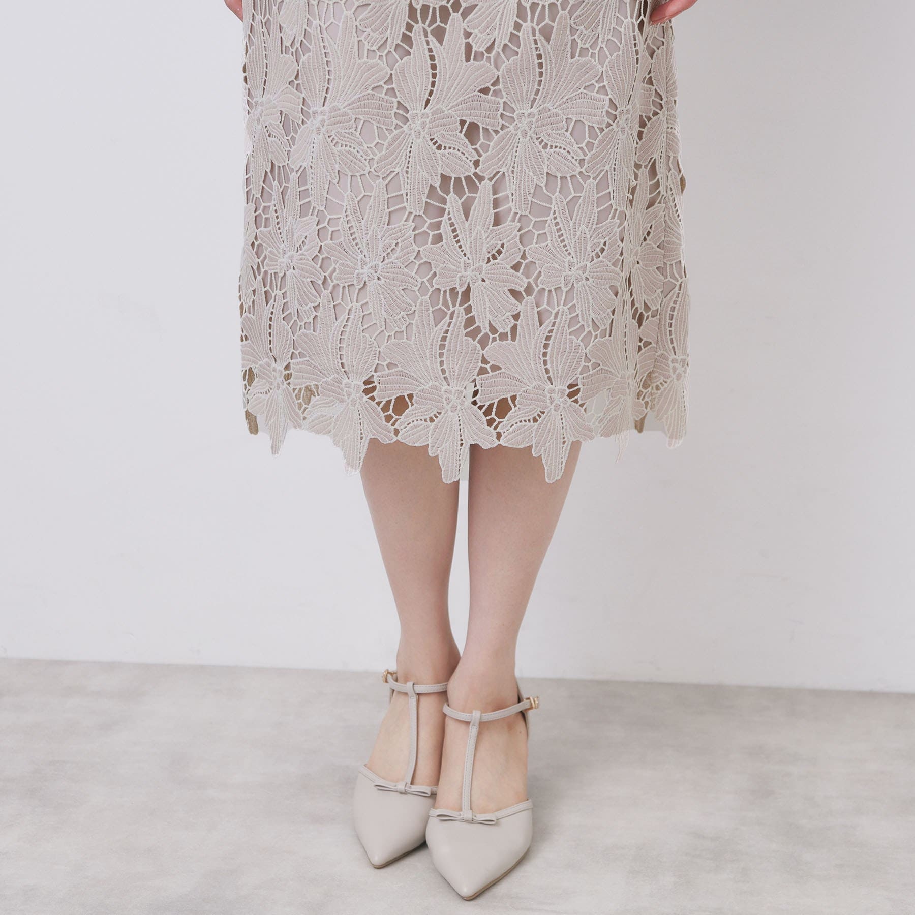 インデックス index 《S-3Lサイズ》バイカラーレースタイトスカート【洗濯機洗い可】 （モカブラウン(042)） モカブラウン(042)