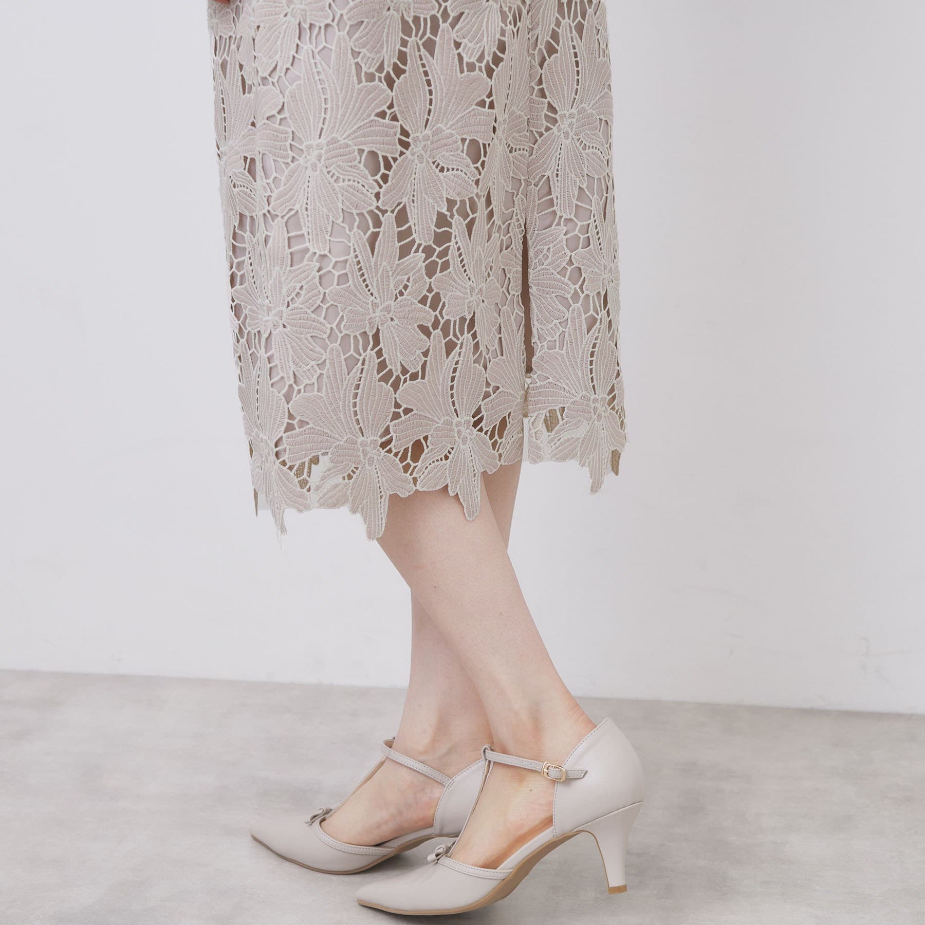 インデックス index 《S-3Lサイズ》バイカラーレースタイトスカート【洗濯機洗い可】 （モカブラウン(042)） モカブラウン(042)